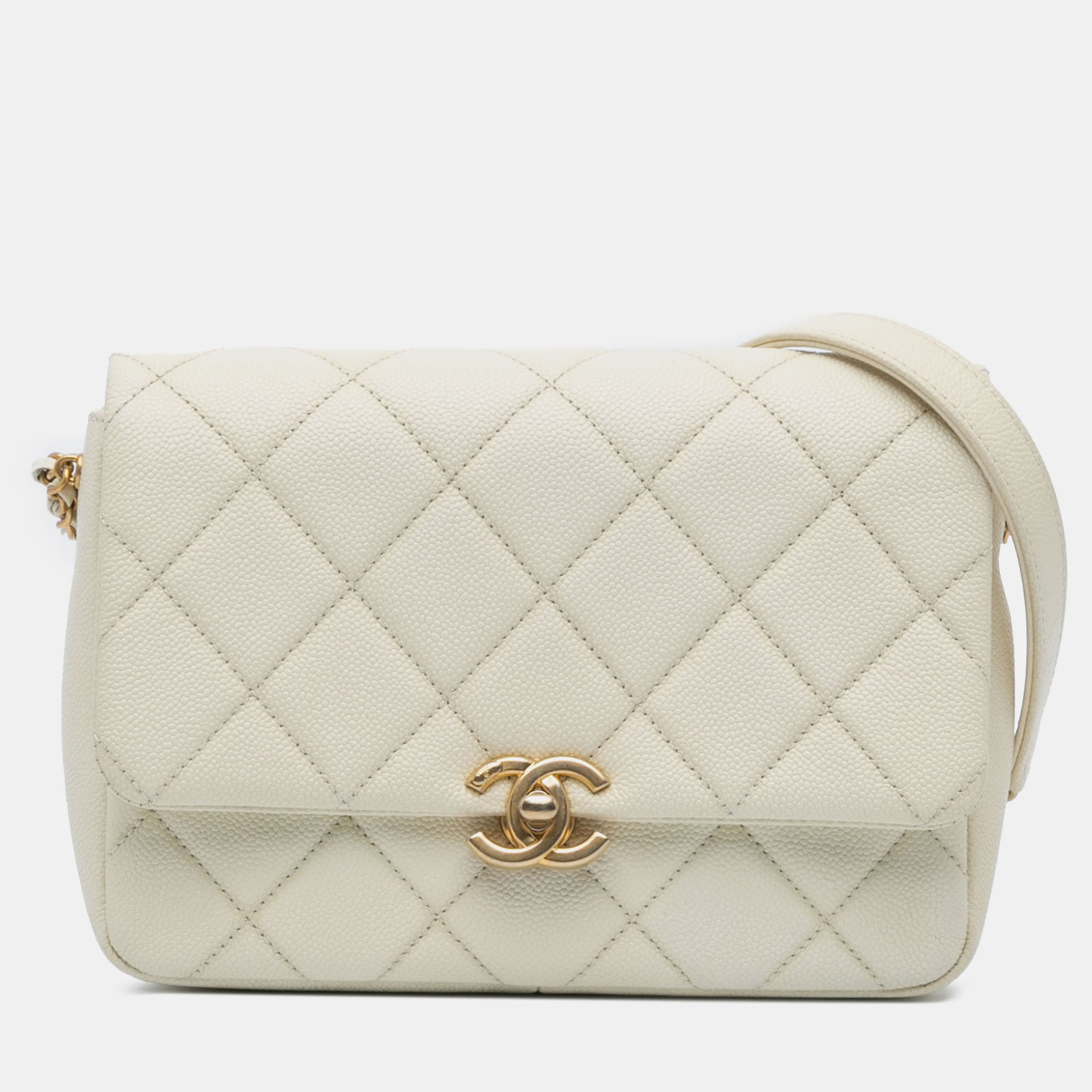 

Chanel White Small Quilted Caviar Chain Melody Flap