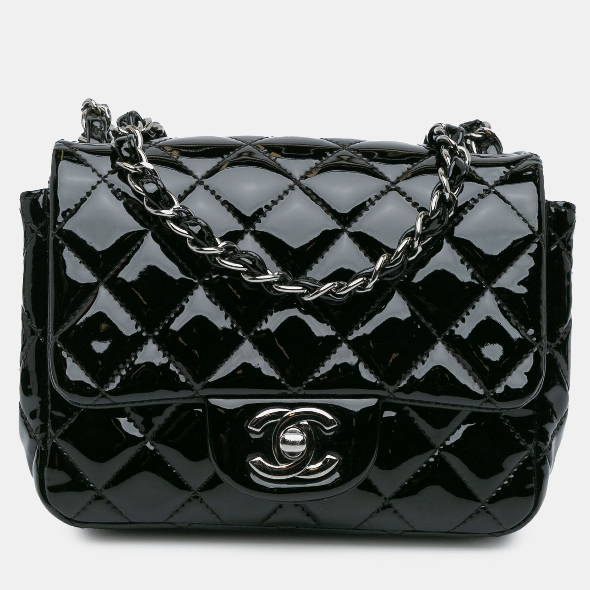 

Chanel Black Mini Square Classic Patent Single Flap