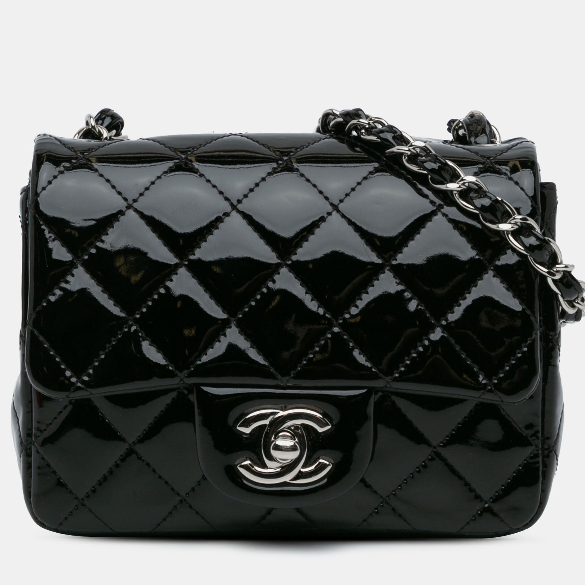 

Chanel Black Mini Square Classic Patent Single Flap