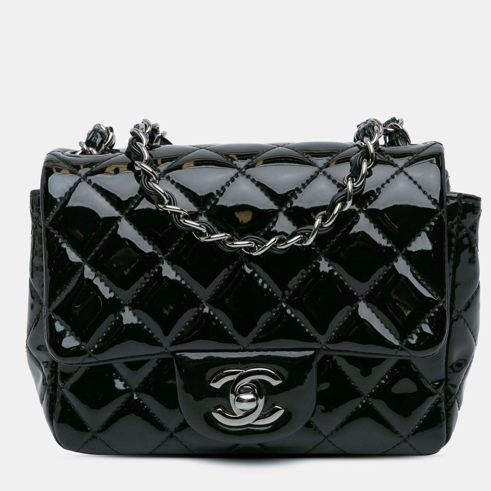 

Chanel Black Mini Square Classic Patent Single Flap