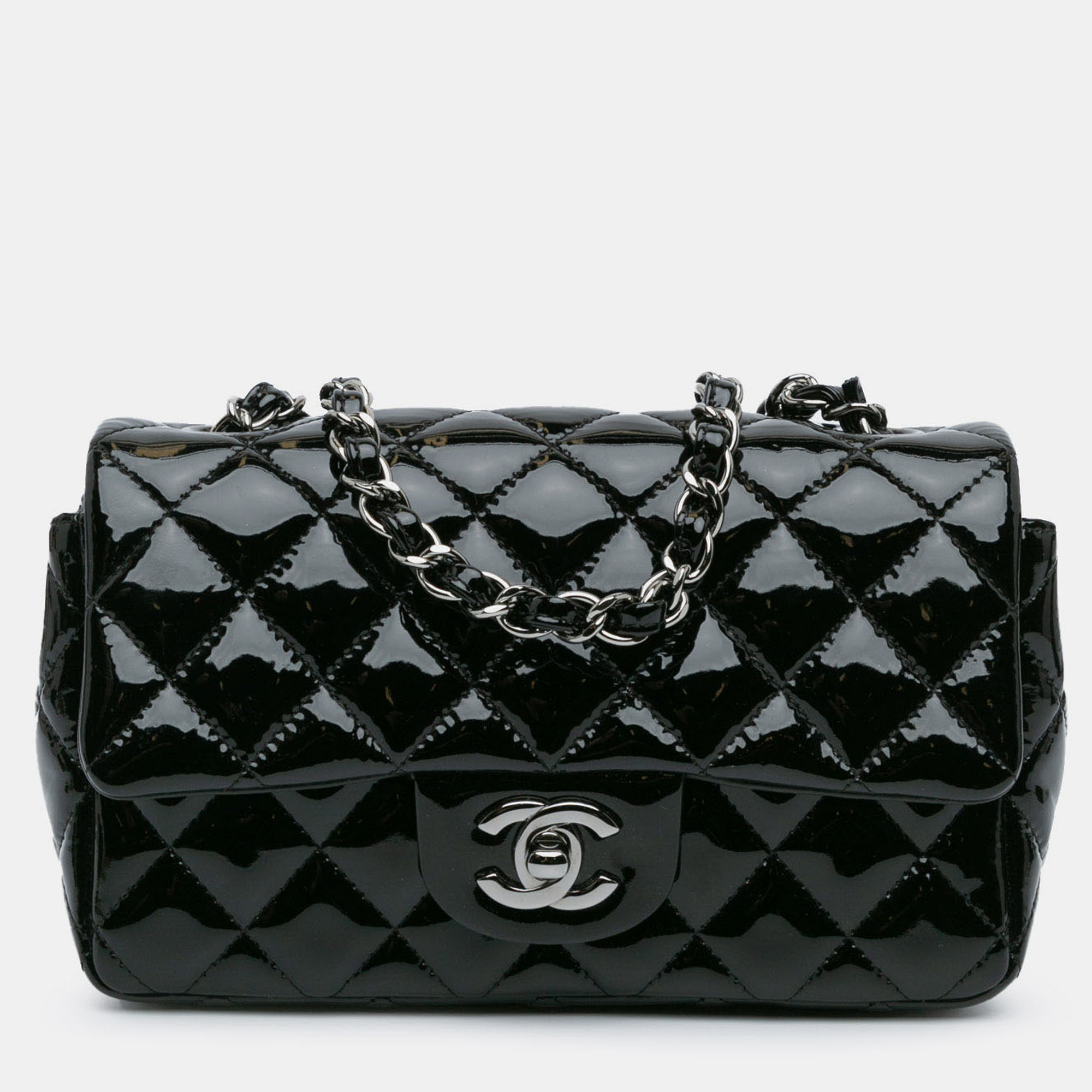 

Chanel Black Mini Rectangular Classic Patent Single Flap