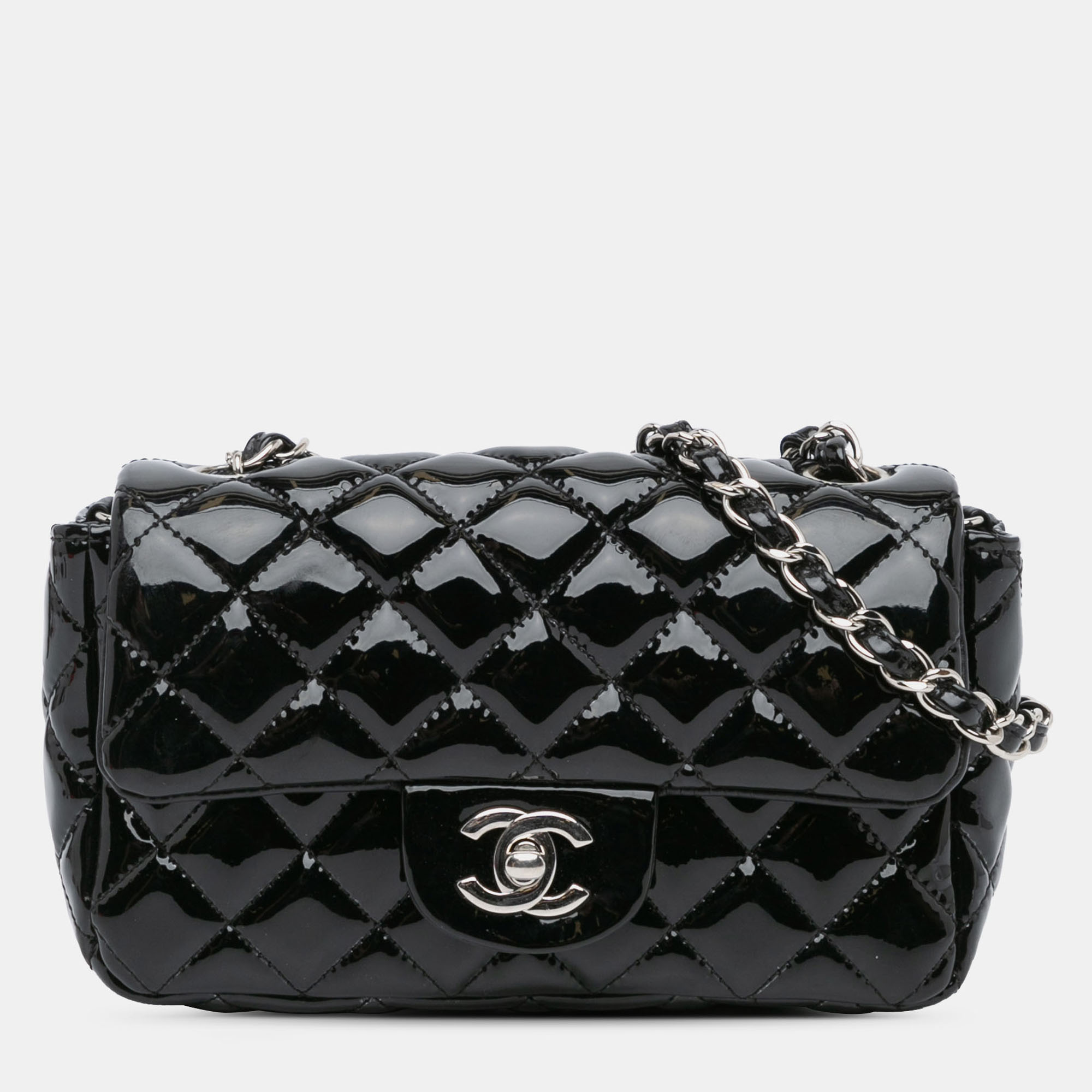 

Chanel Black Mini Rectangular Classic Patent Single Flap