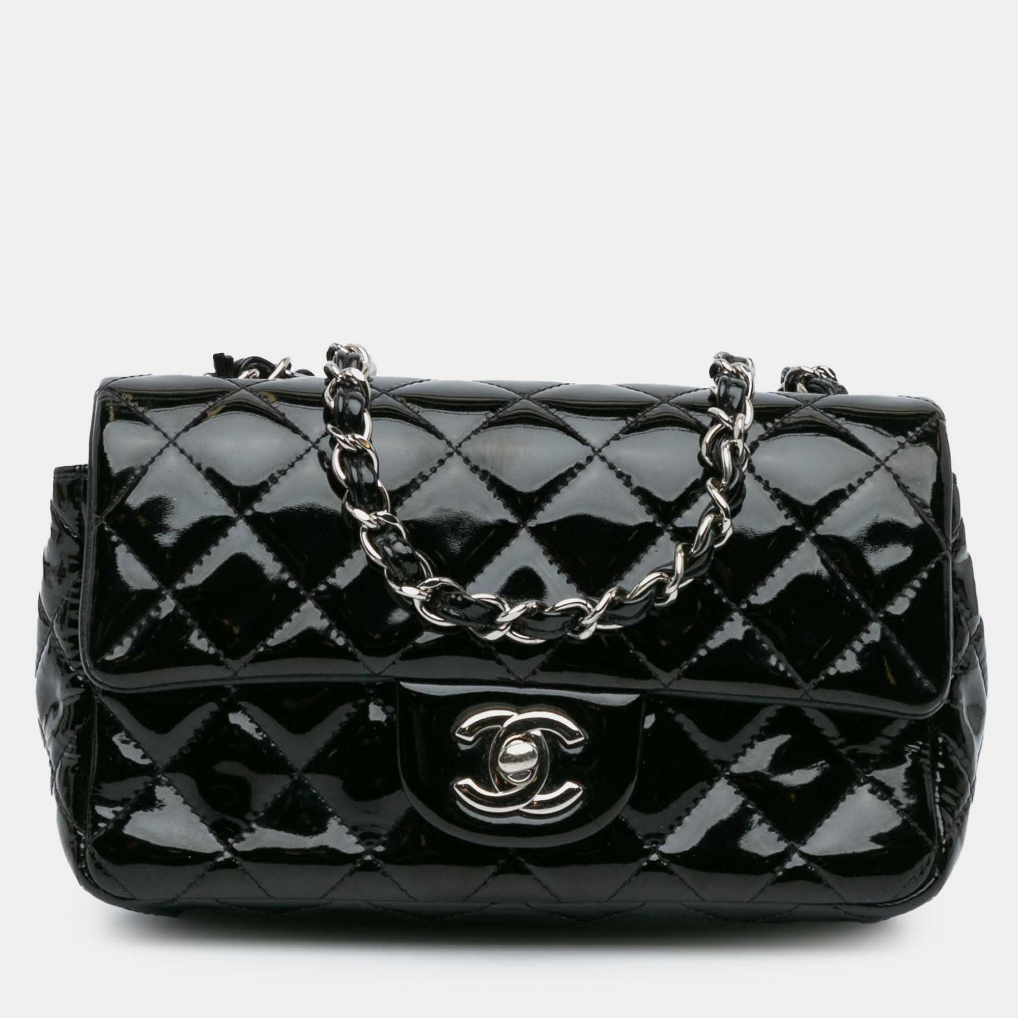 

Chanel Black Mini Rectangular Classic Patent Single Flap