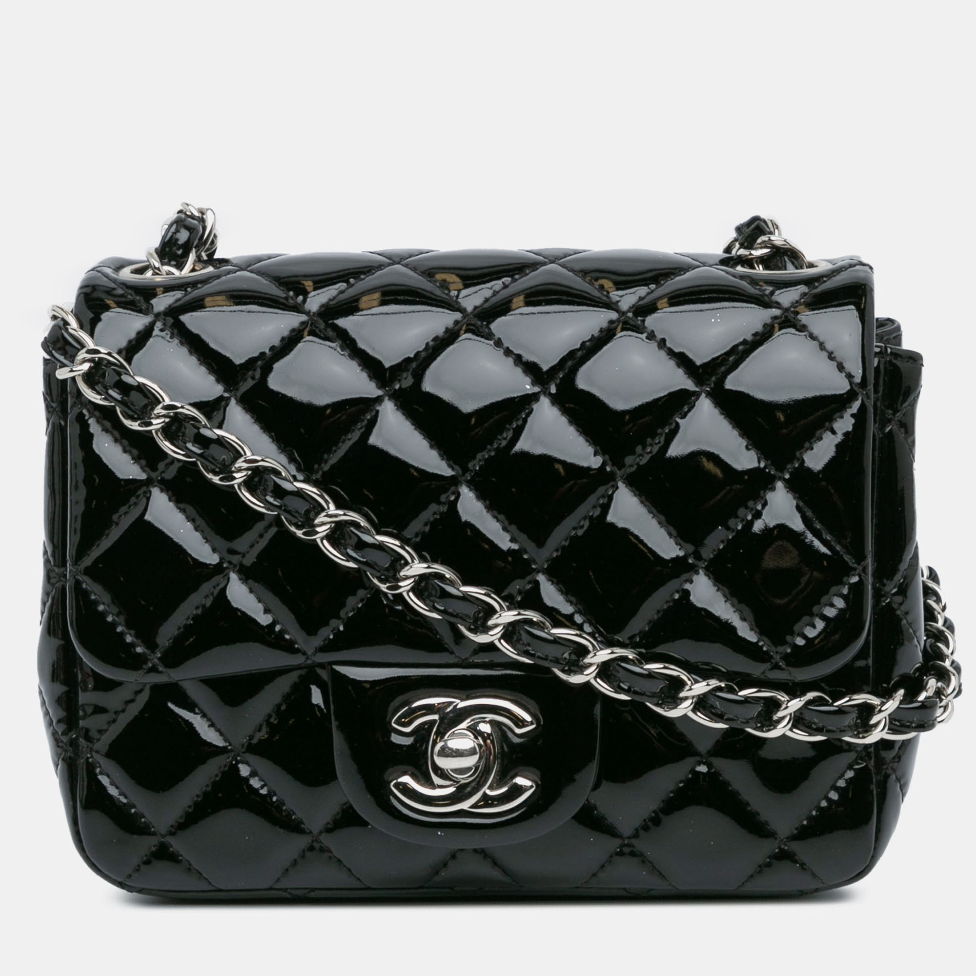 

Chanel Black Mini Square Classic Patent Single Flap