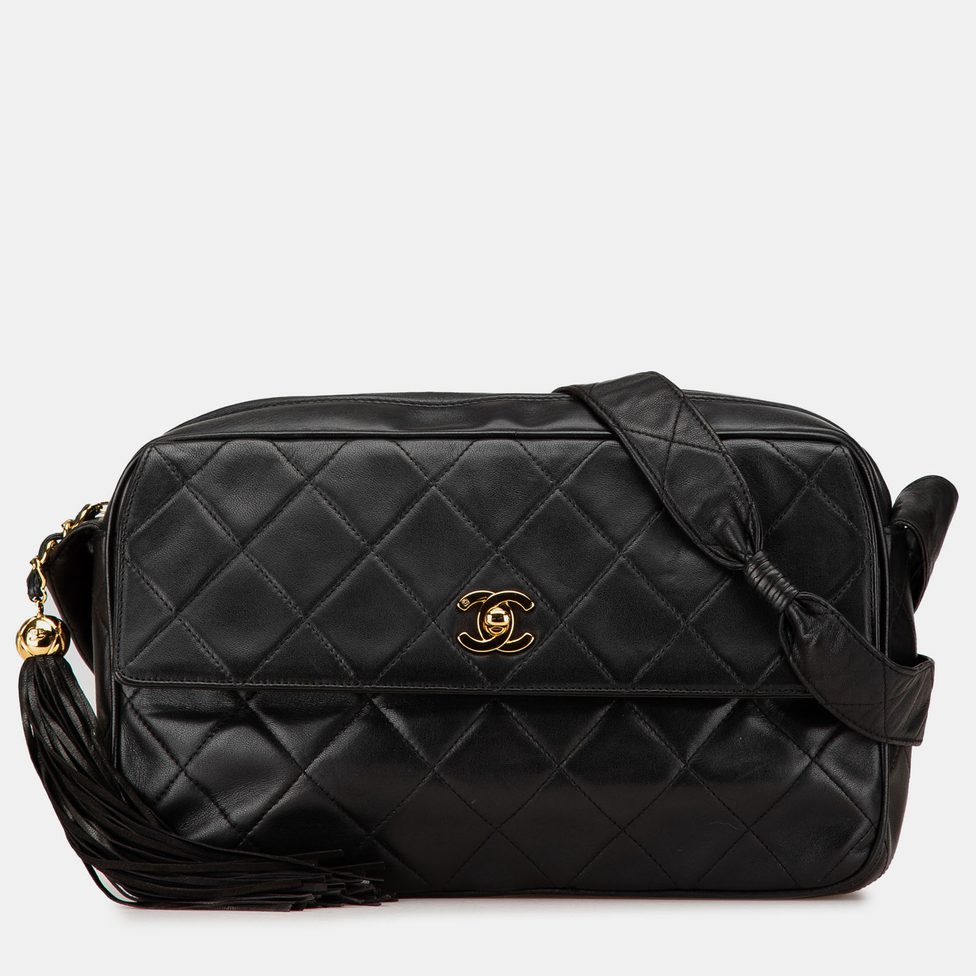 

Chanel Black CC Quilted Lambskin Tassel Crossbody