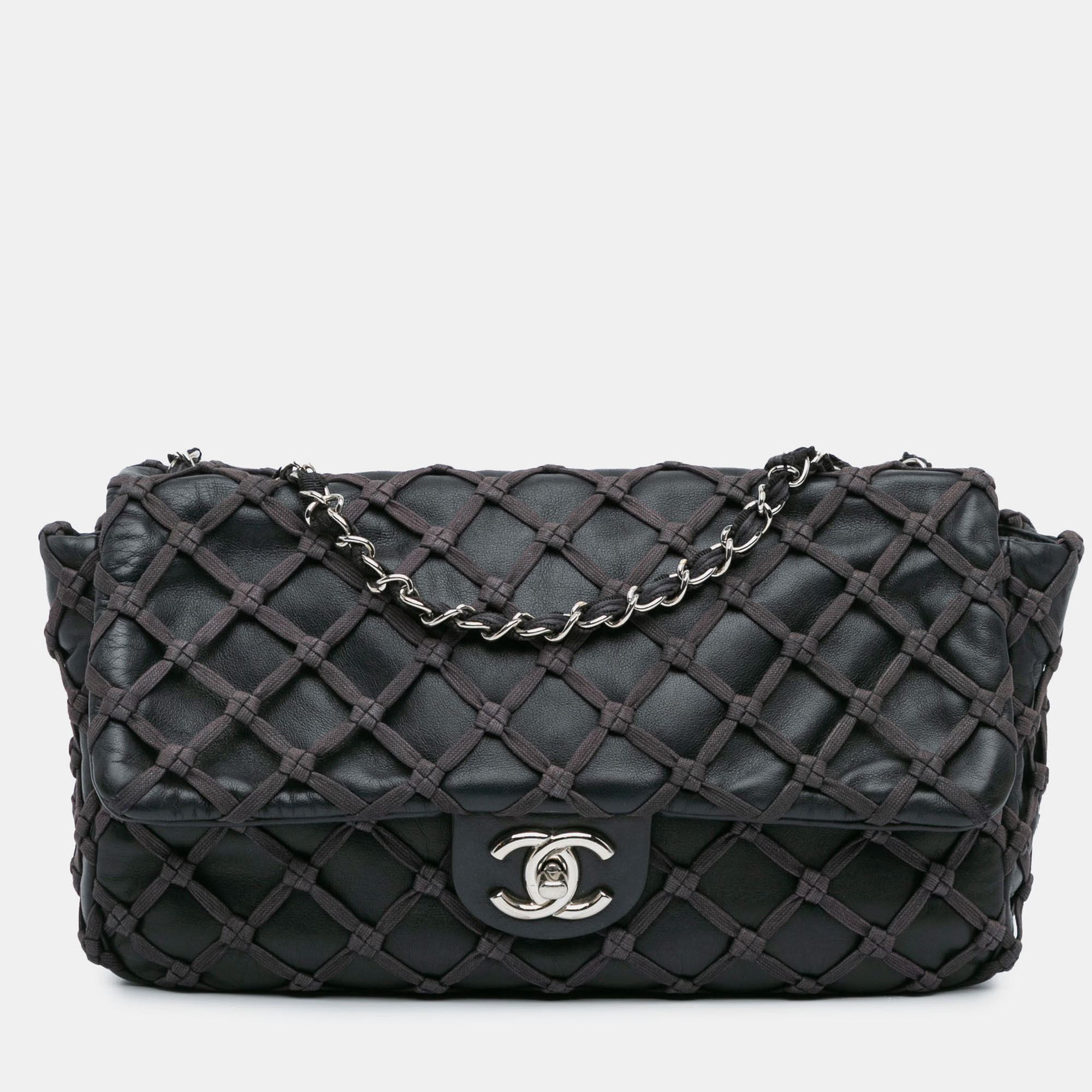 

Chanel Black Jumbo Calfskin Canebiers Net Flap