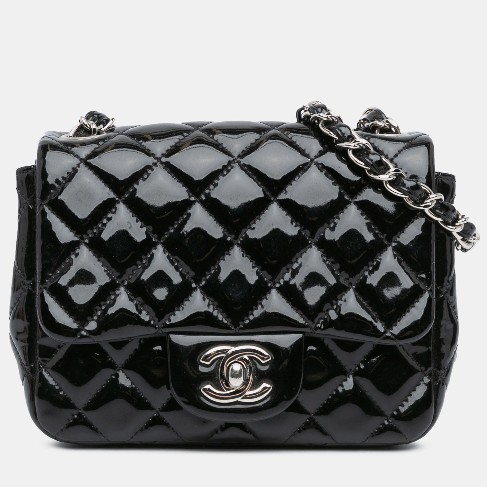 

Chanel Black Mini Square Classic Patent Single Flap