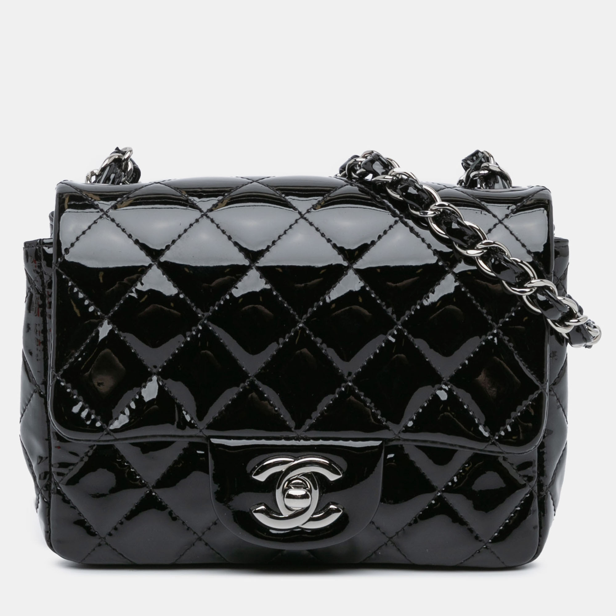 

Chanel Black Mini Square Classic Patent Single Flap