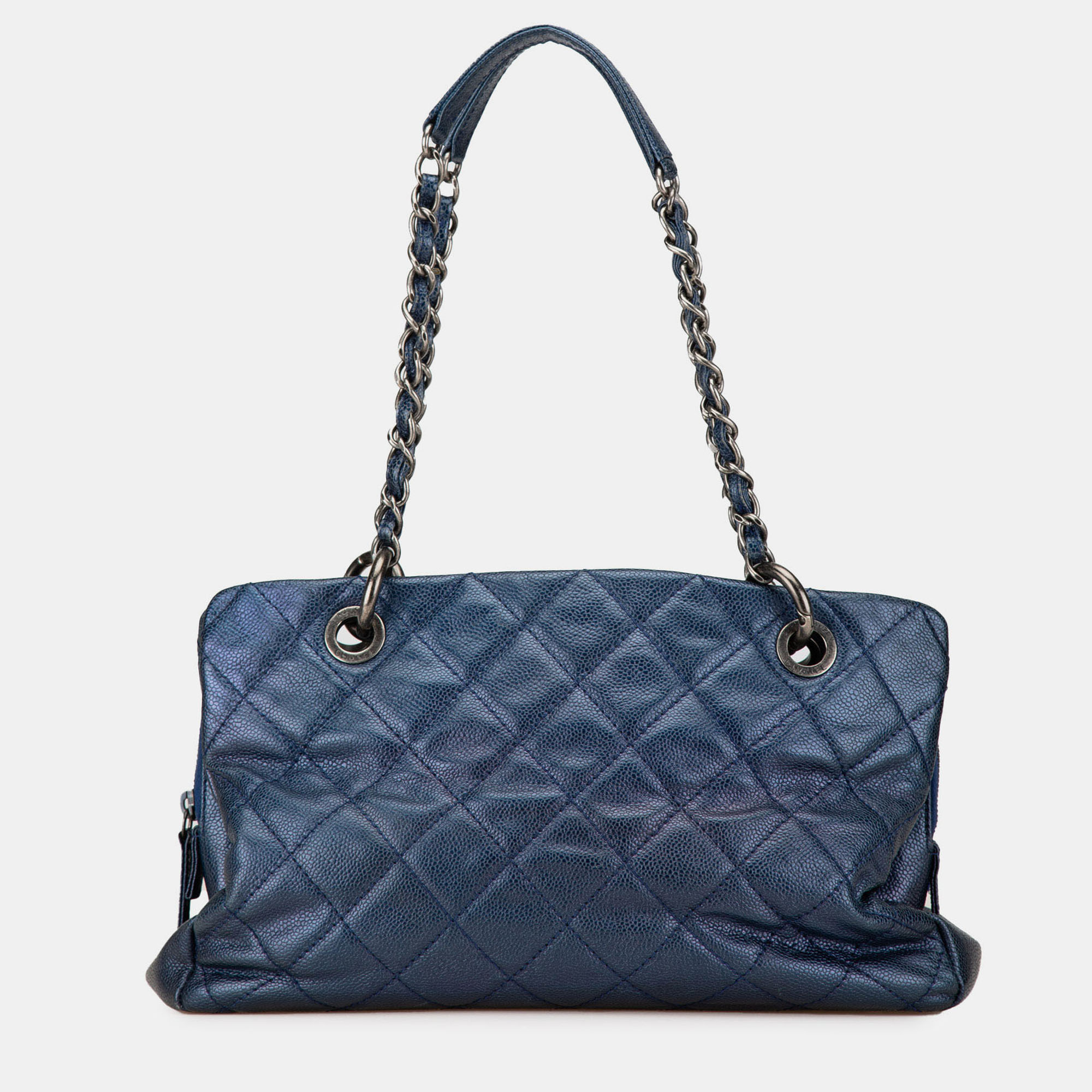 Pre-owned Chanel Blue Quilted Iridescent Caviar Chic Shopping Tote