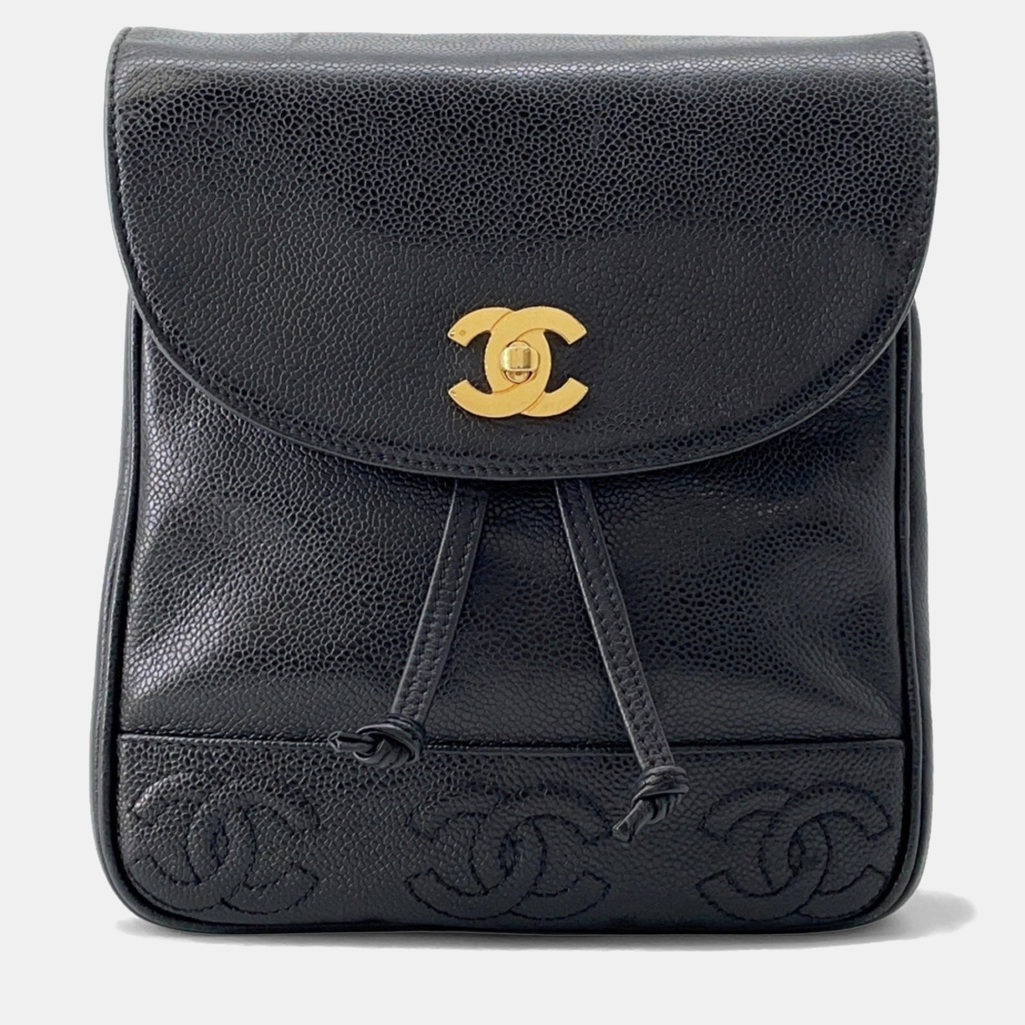 Pre-owned Chanel Backpack Coco Mark Caviar Skin Black