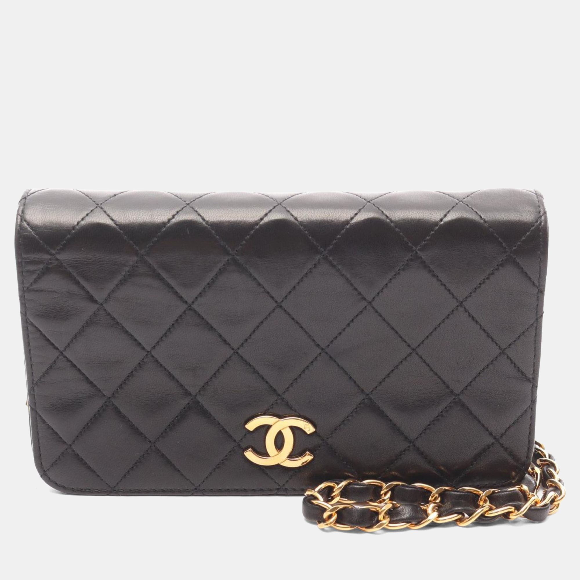 

Chanel Mini Matelasse Full Flap Shoulder Bag In Lambskin Leather Black