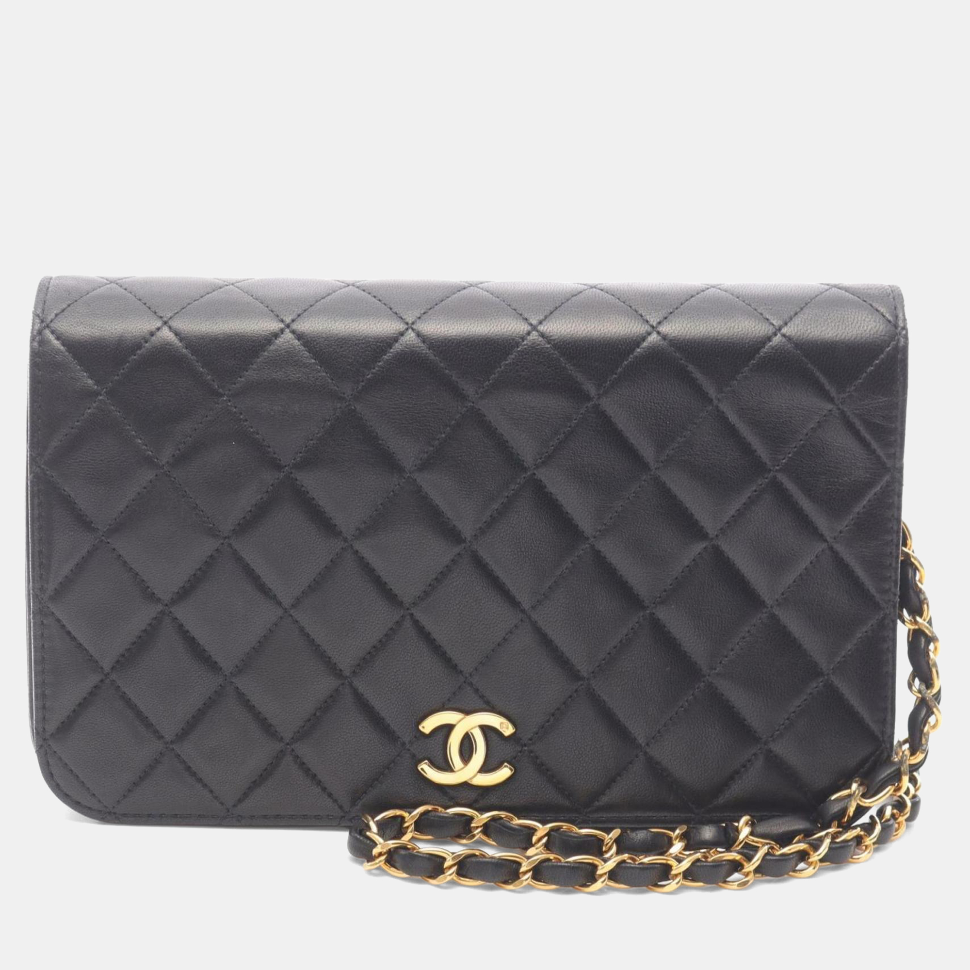 

Chanel Matelasse Black Lambskin Leather Full Flap Shoulder Bag