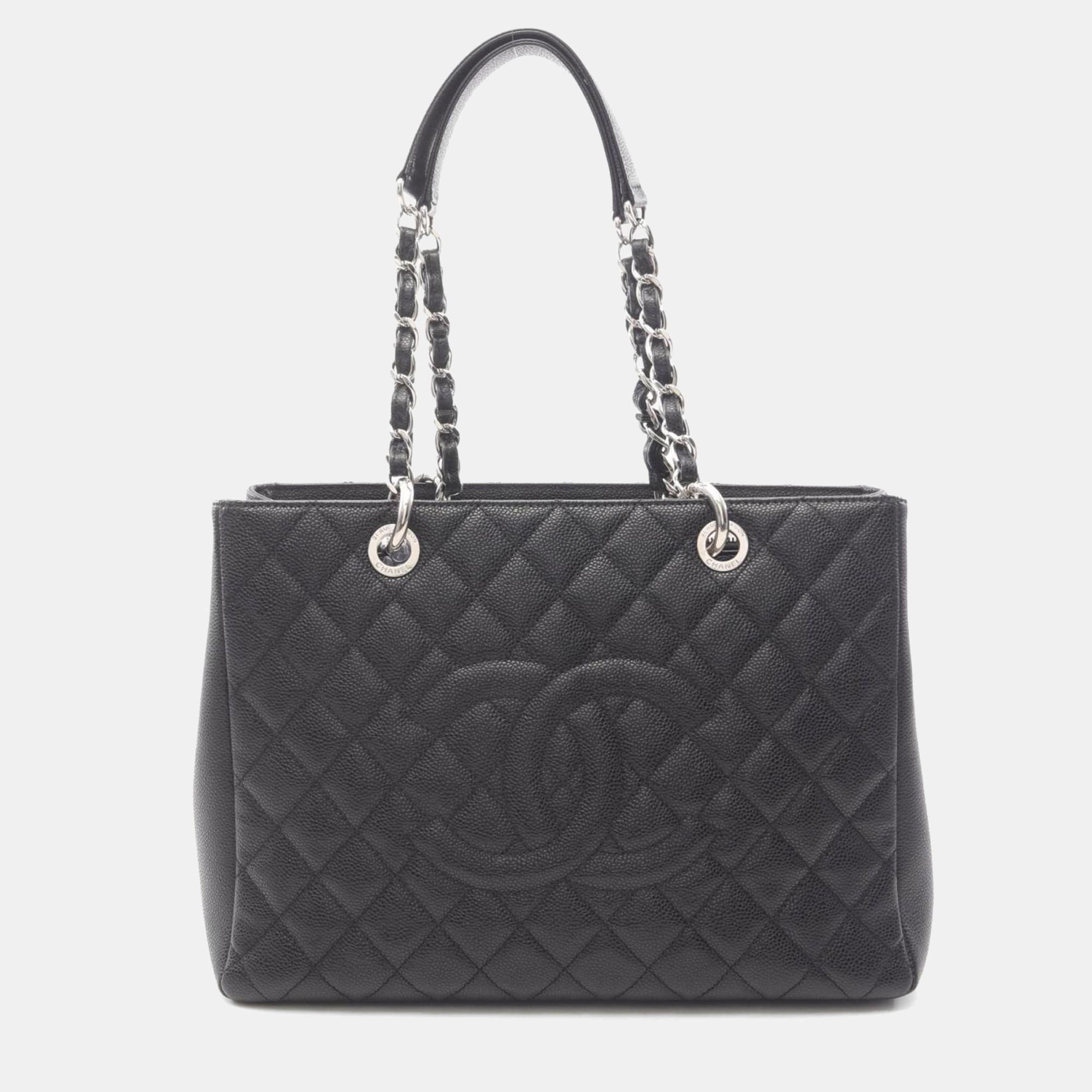 

Chanel Matelasse Grand Shopping Gst Tote Bag In Calfskin Leather Black