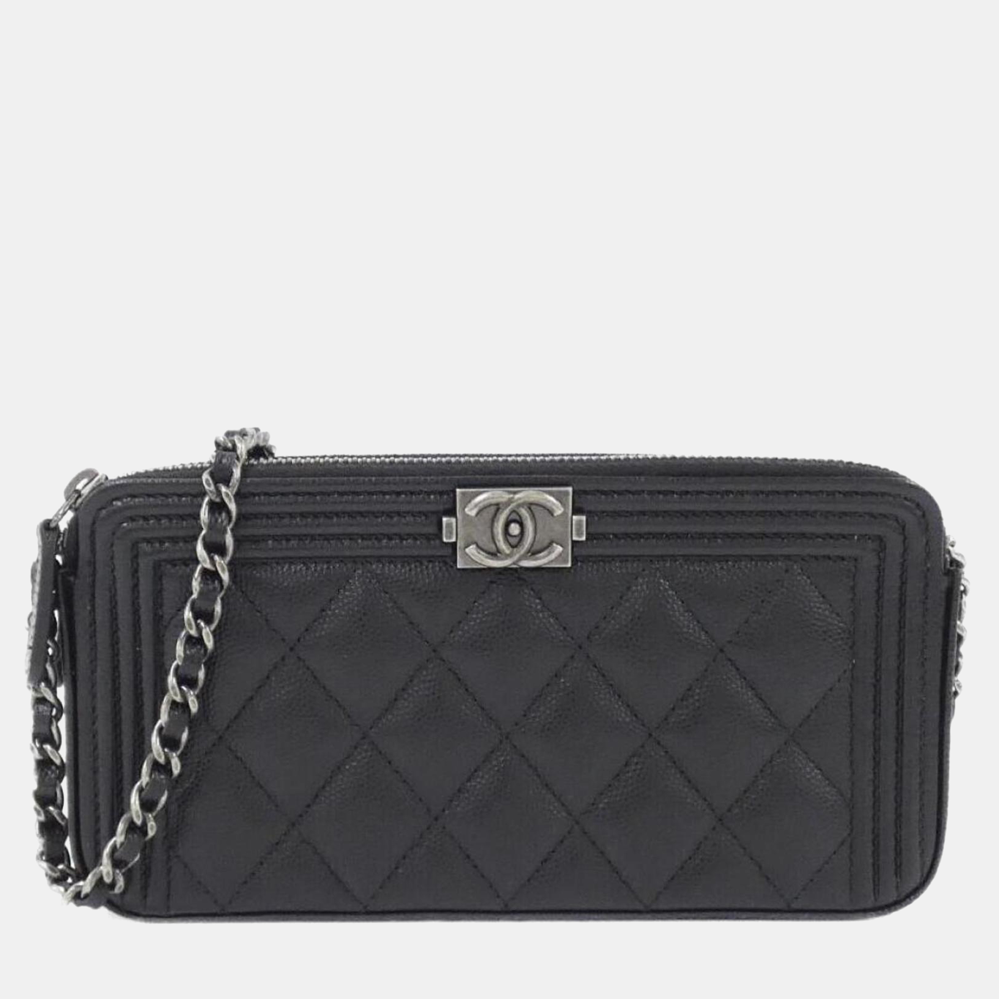 Pre-owned Chanel Boy Line Wallet Chain In Black