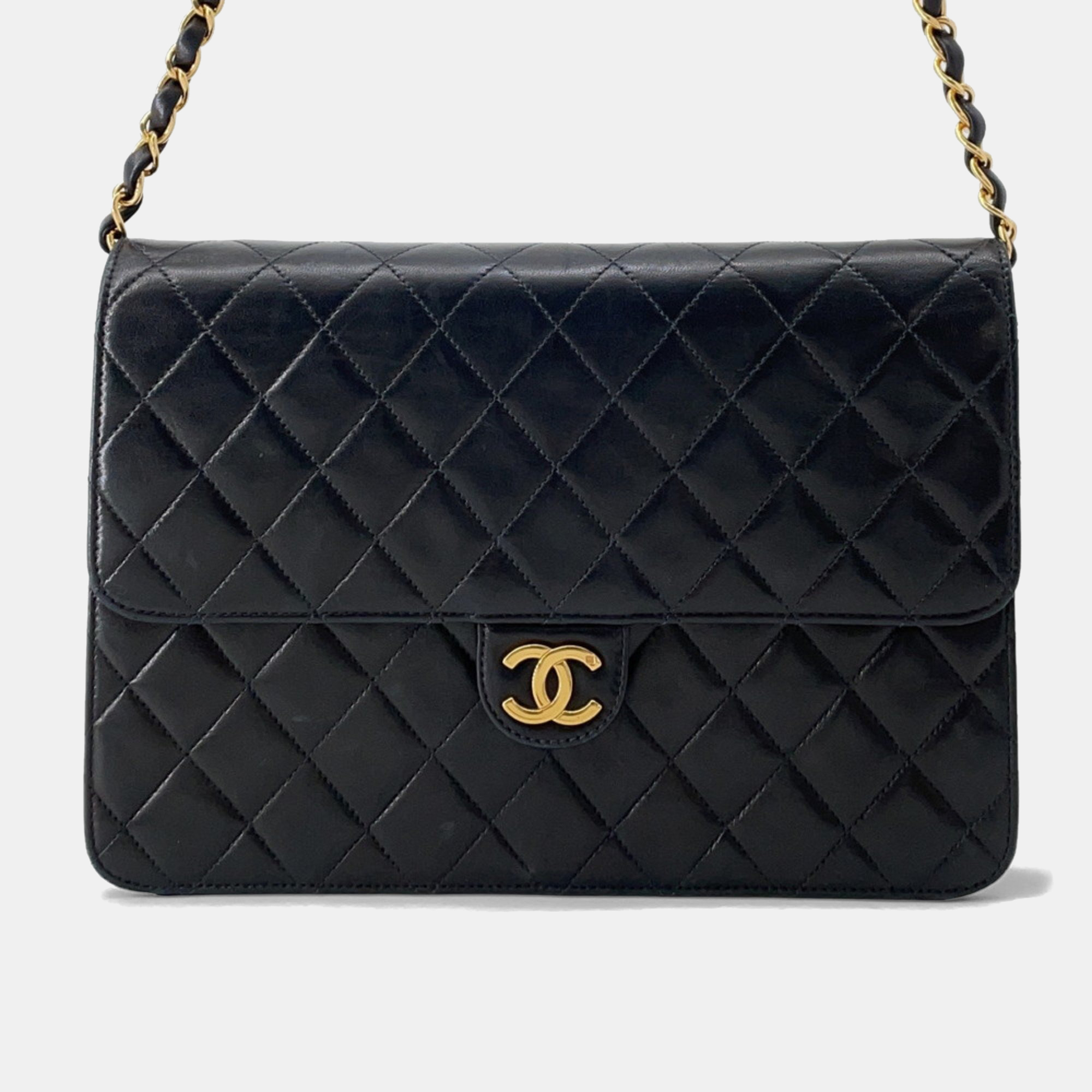 

Chanel Chain Shoulder Bag Matelasse Coco Mark Push Lock Lambskin Black