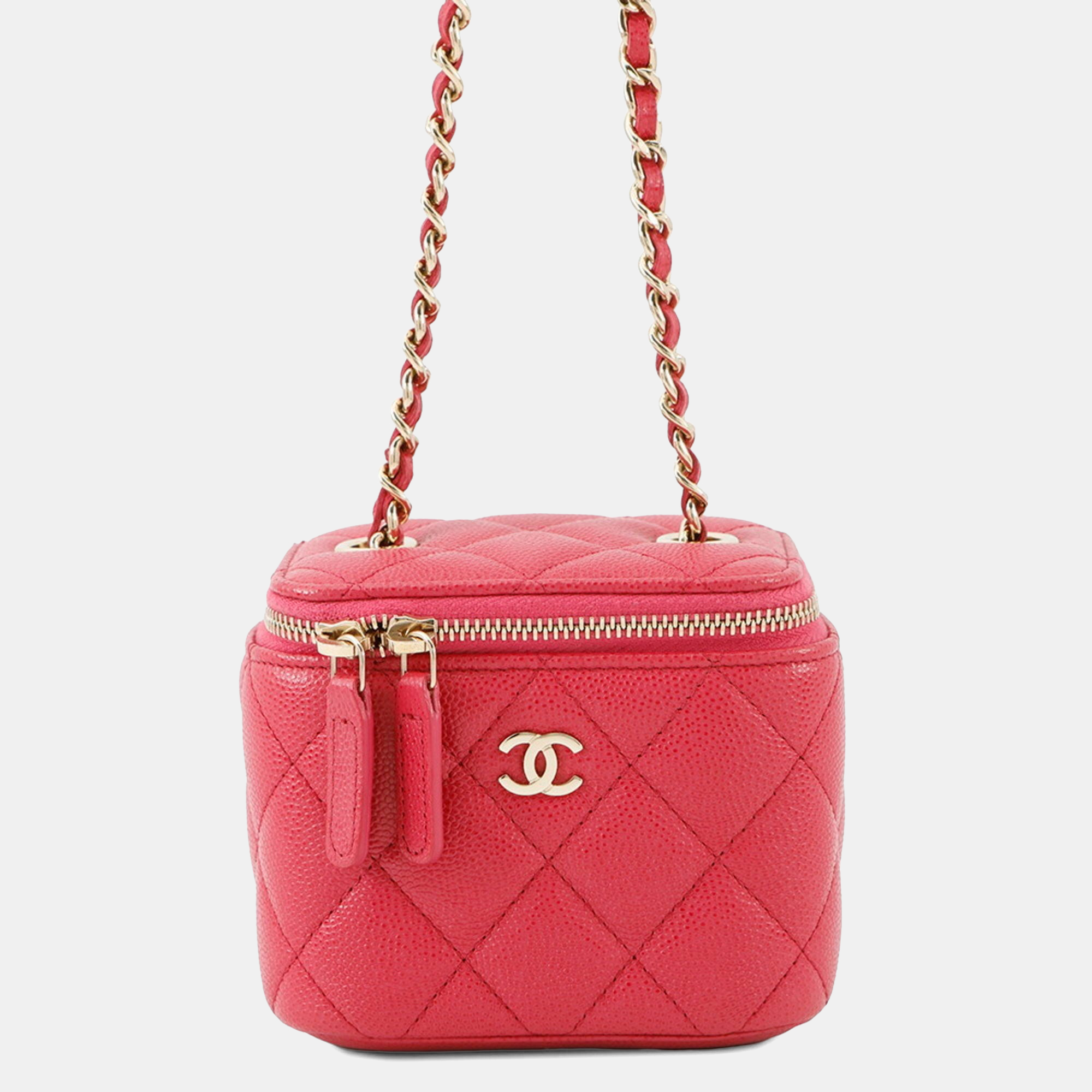 

Chanel Chain Shoulder Bag Matelasse Coco Mark Classic Mini Vanity Case Caviar Skin, Pink