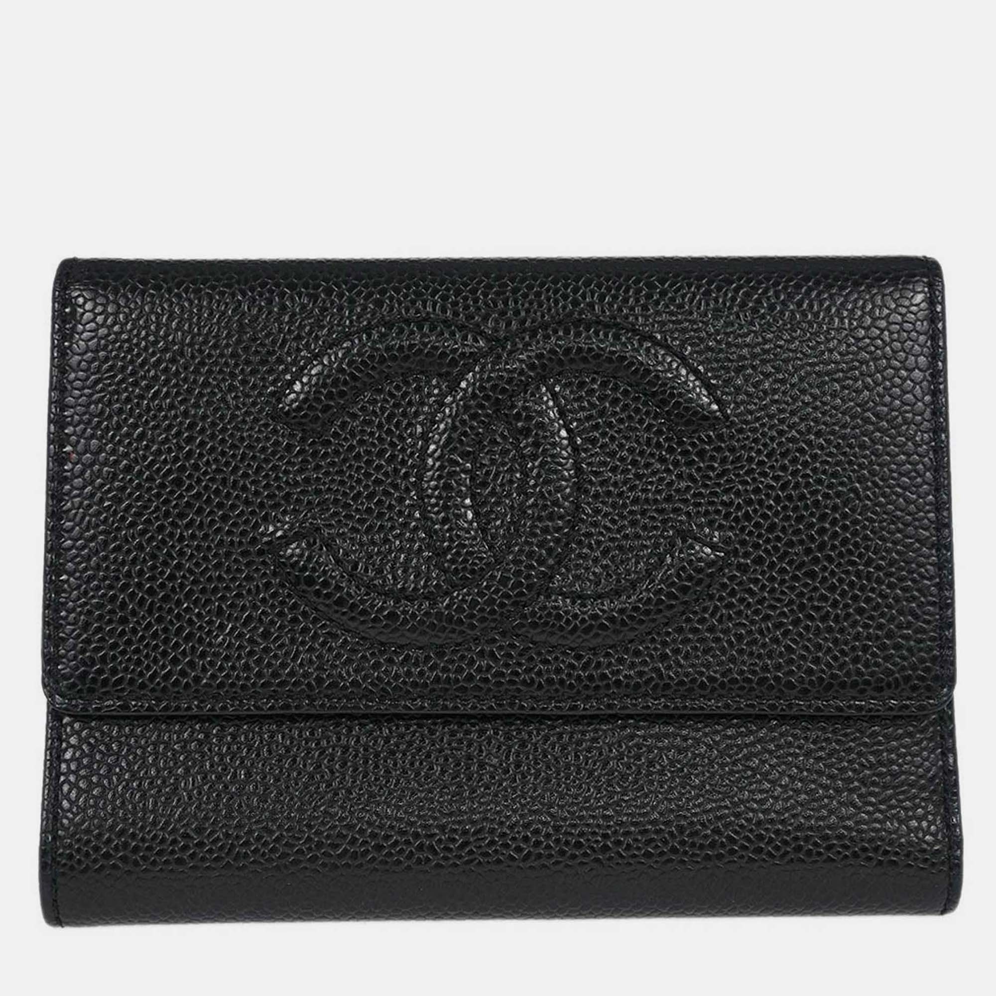 Pre-owned Chanel Black Calfskin Trifold Wallet