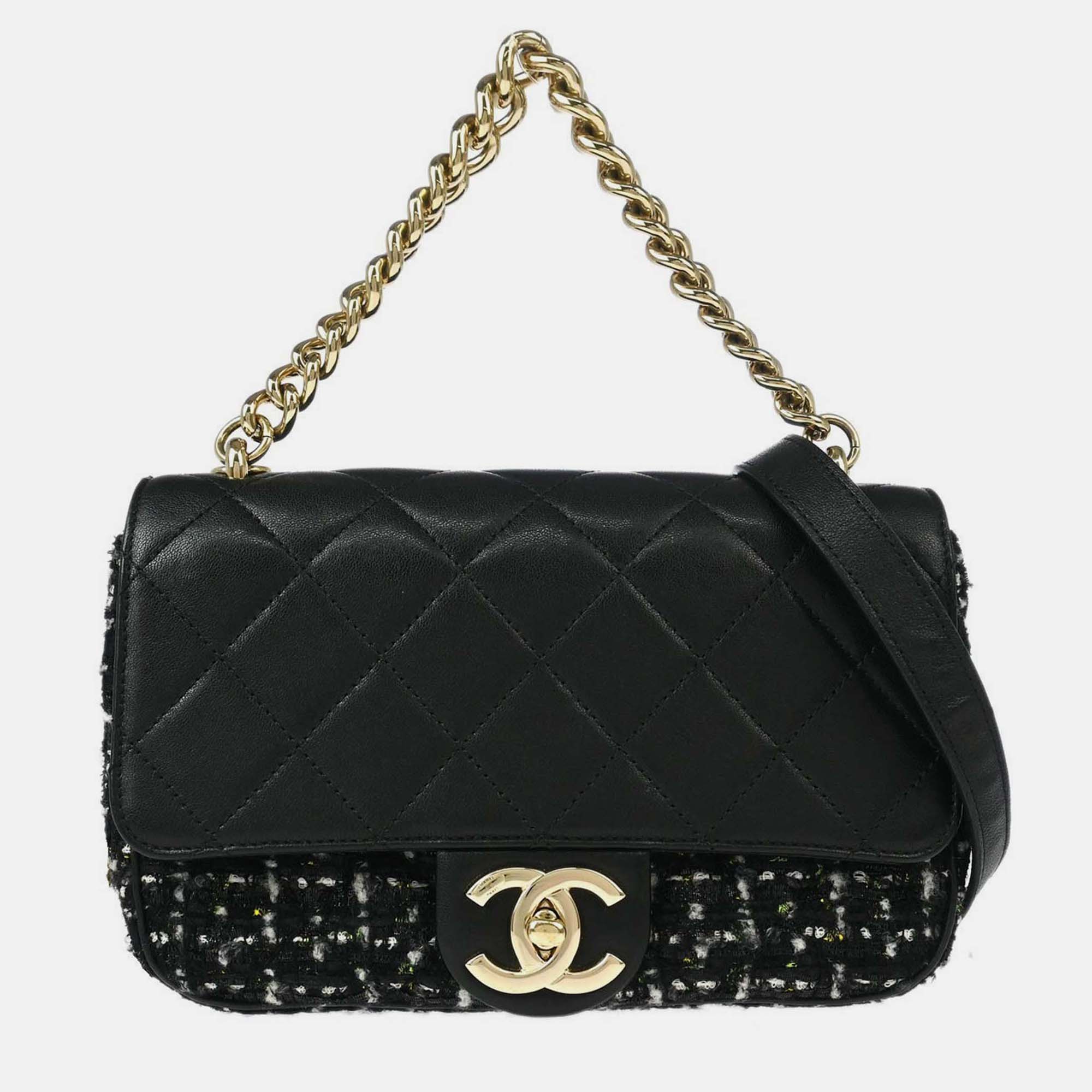 Pre-owned Chanel Black Calfskin Tweed 2way Handbag