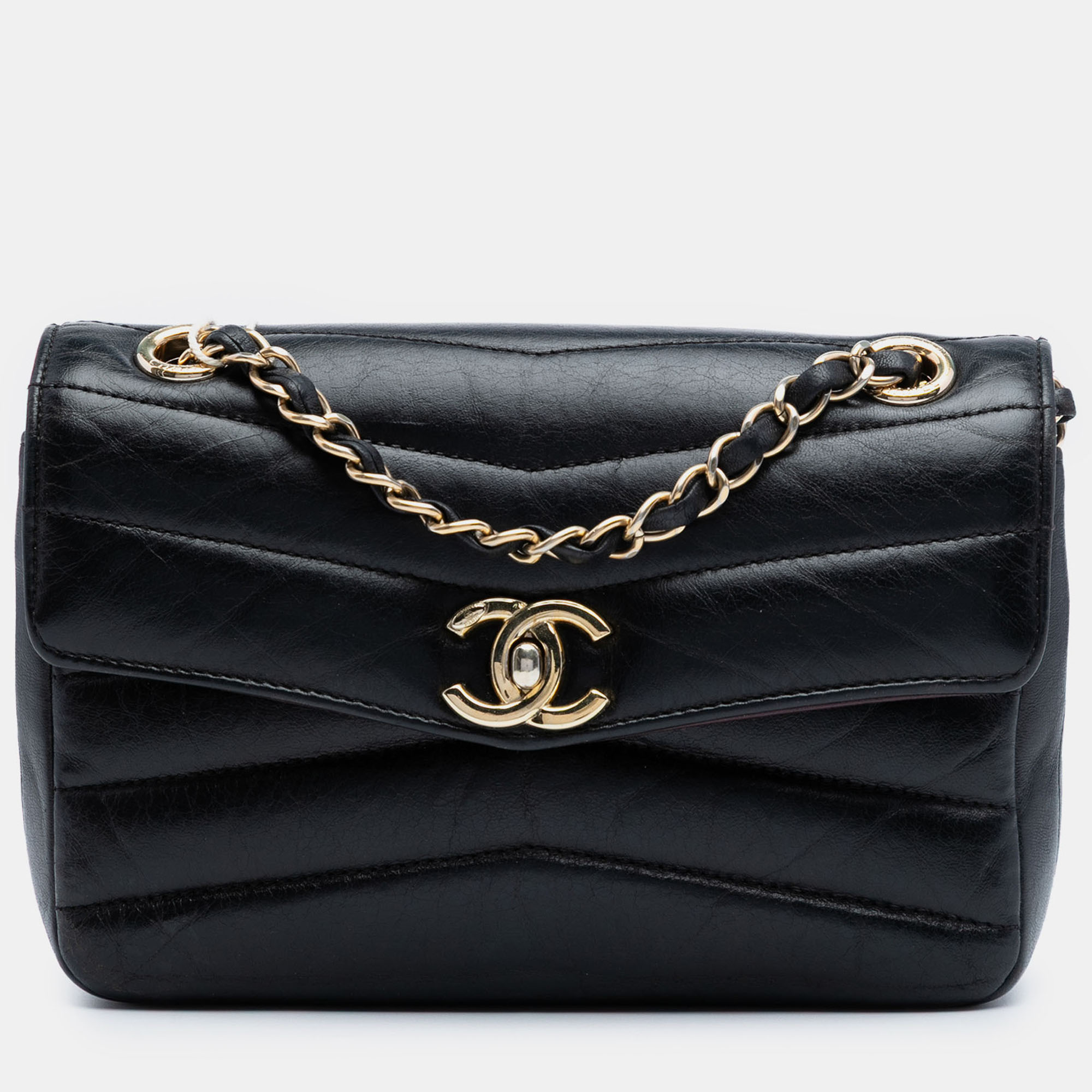 

Chanel Black Small Chevron Shiny Lambskin Miroir Flap Bag