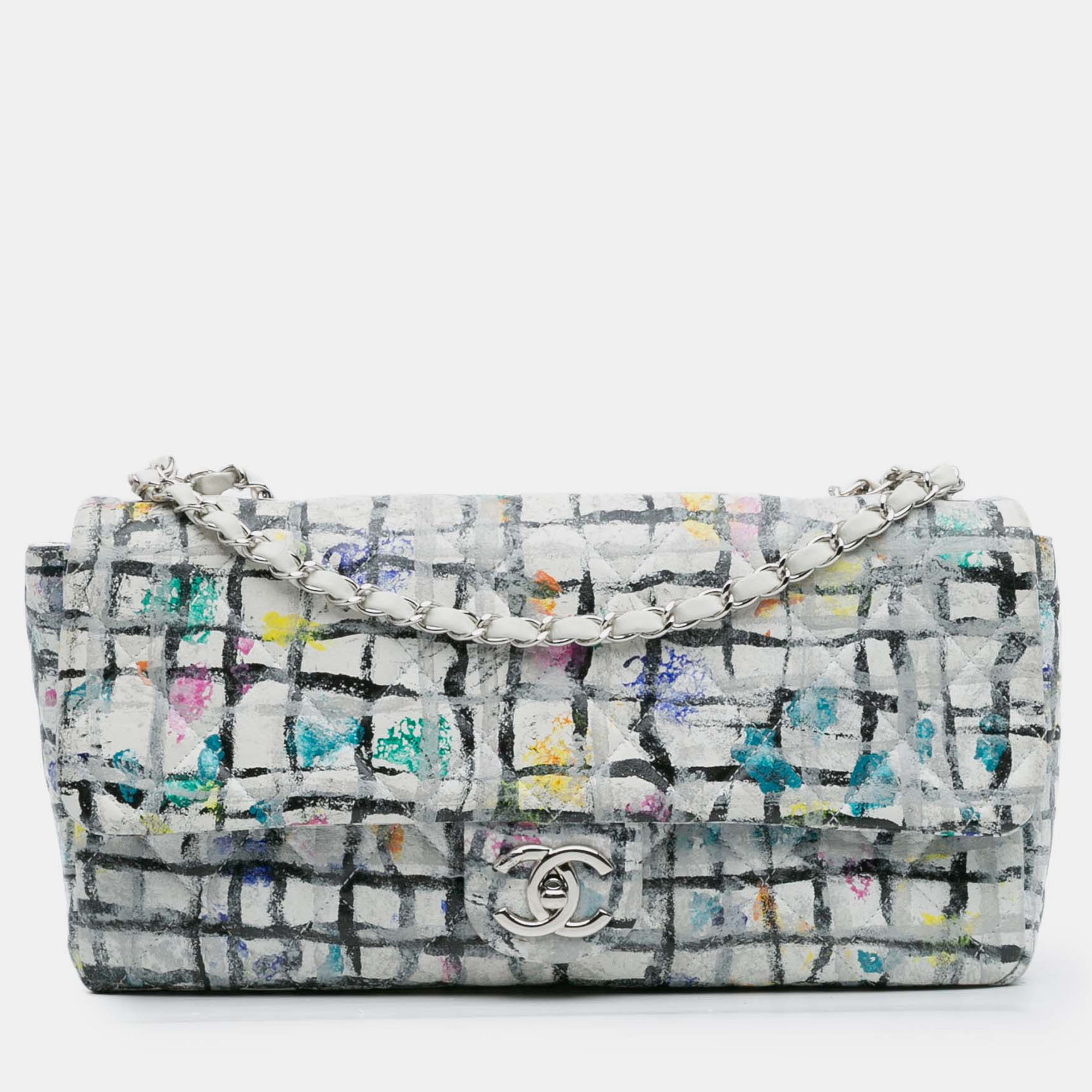 

Chanel White Medium Calfskin Hand Painted Graffiti Flap