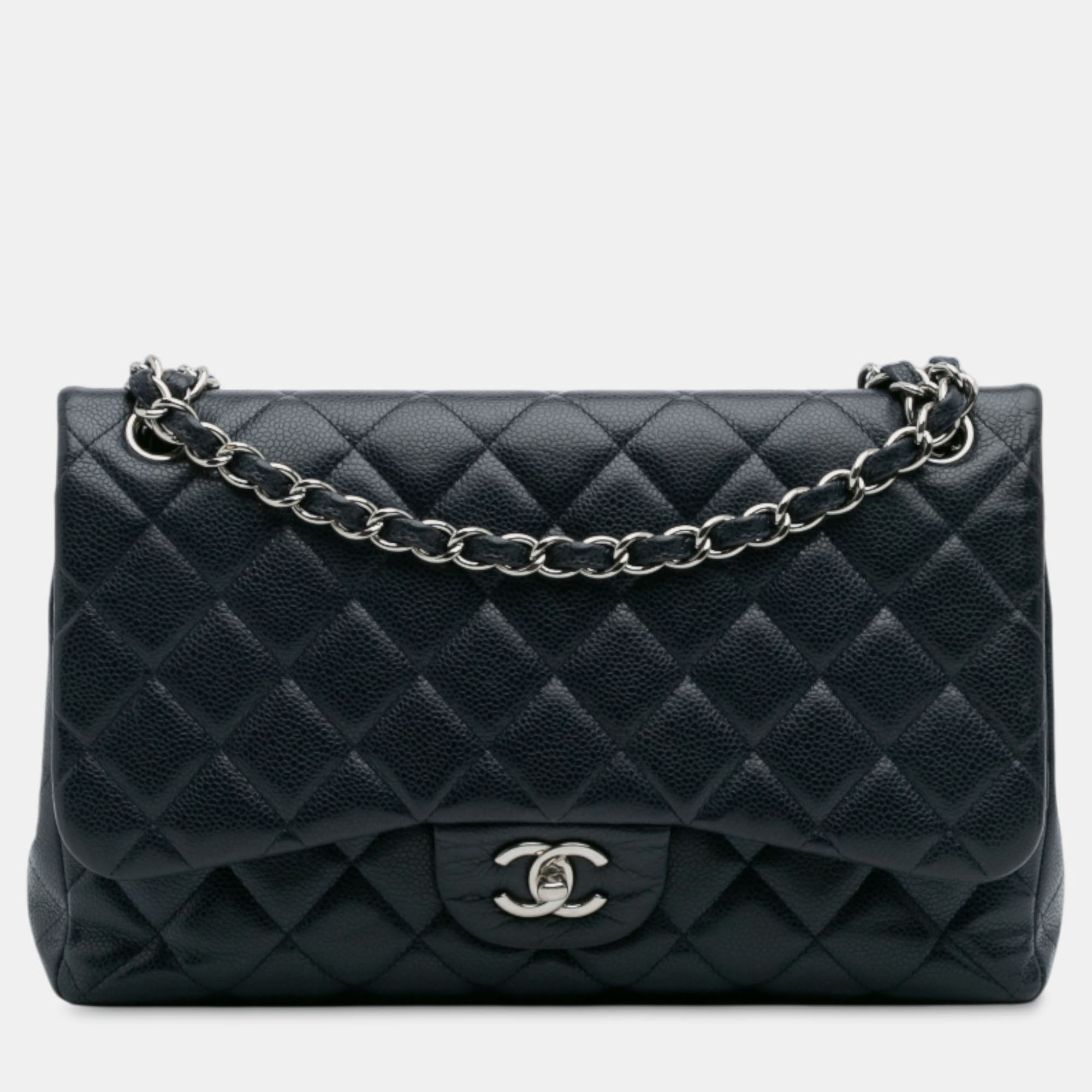

Chanel Navy Blue Jumbo Classic Caviar Double Flap