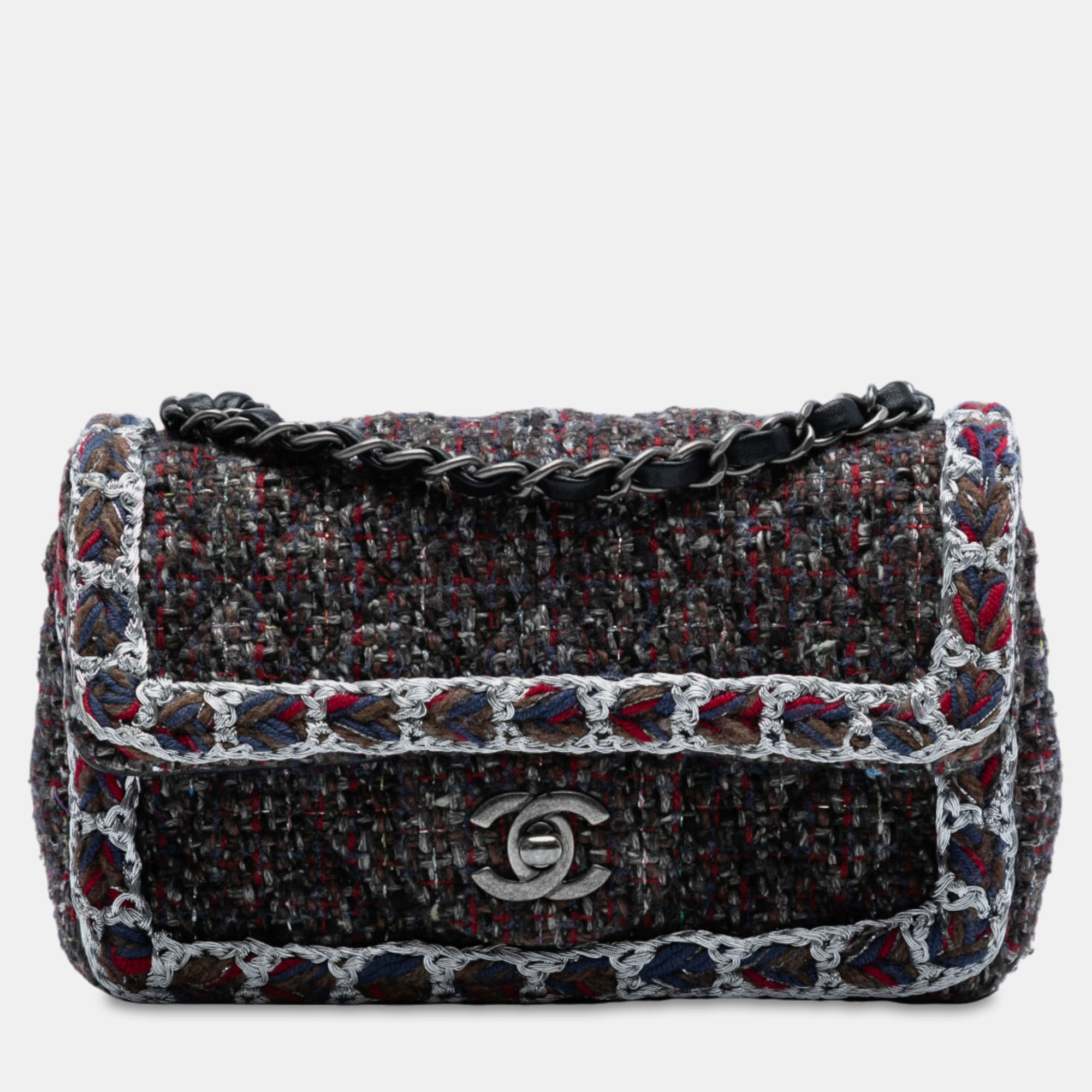 

Chanel Black Mini Rectangular Classic Braided Tweed Single Flap