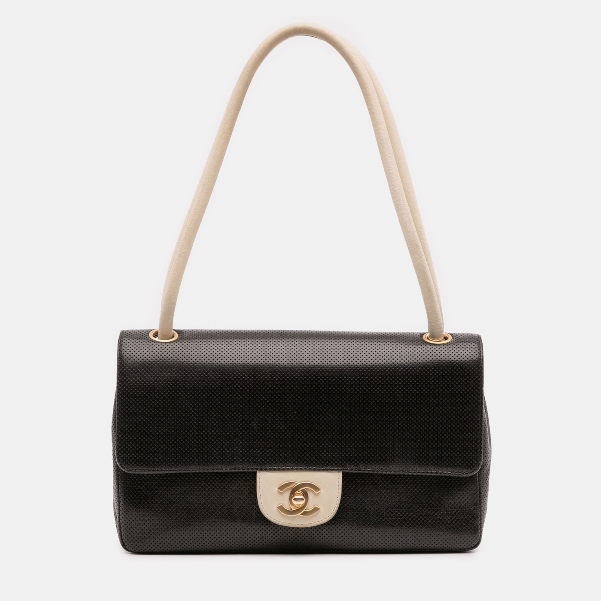 

Chanel Black Medium CC Perforated Calfskin Single Flap