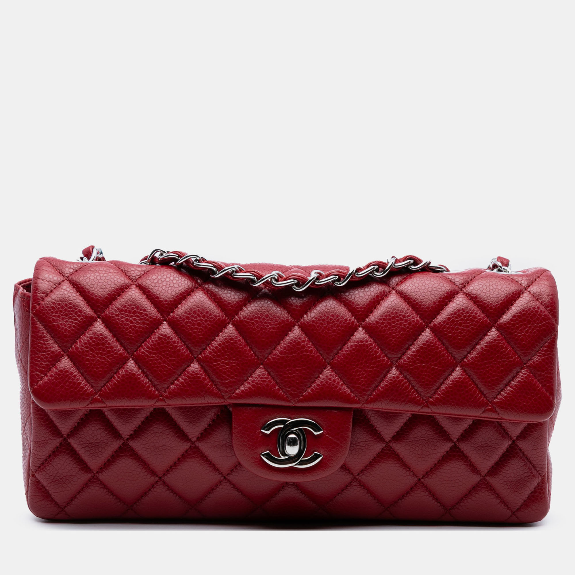 

Chanel Red Classic Caviar East West Single Flap