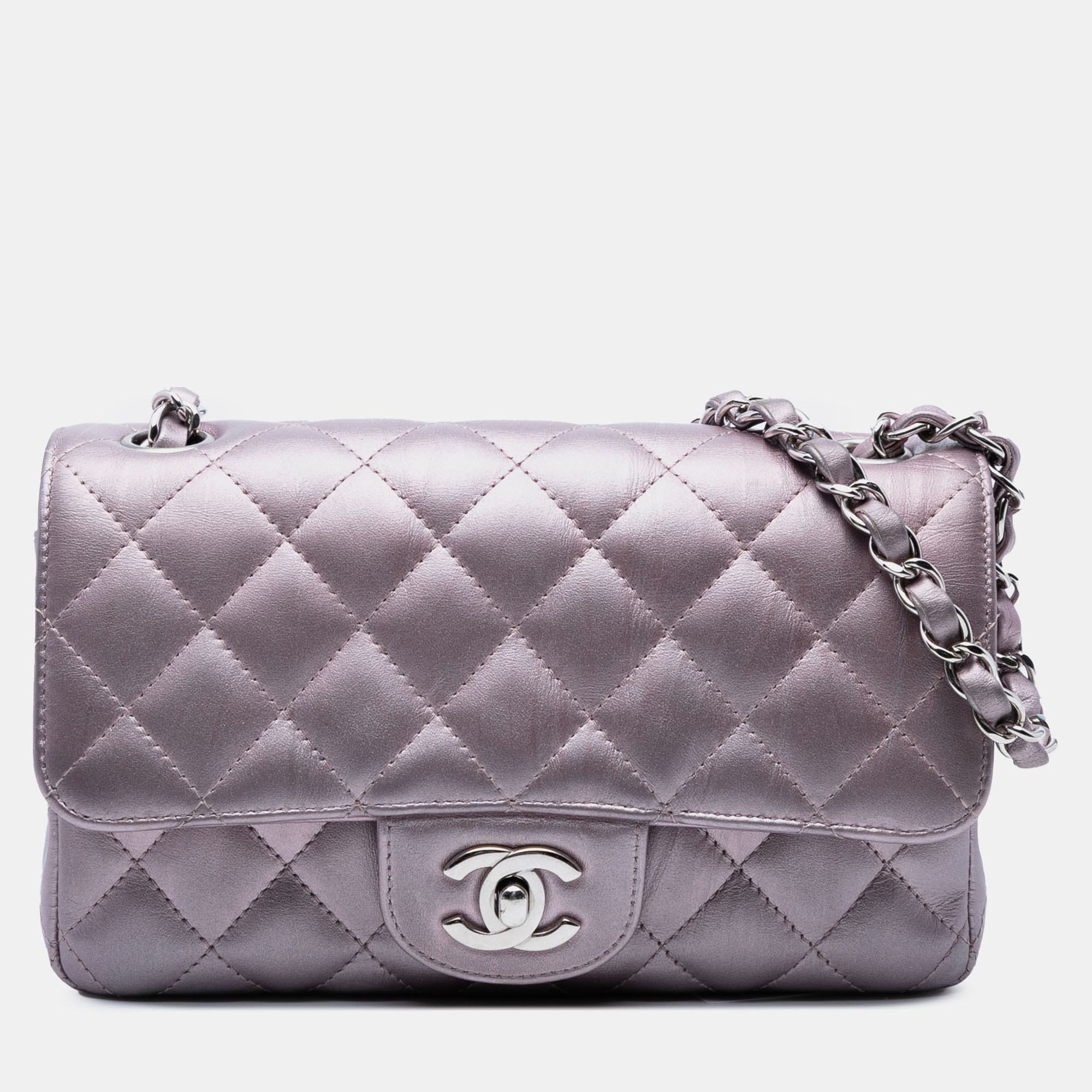 

Chanel Pink Mini Rectangular Classic Iridescent Calfskin Single Flap