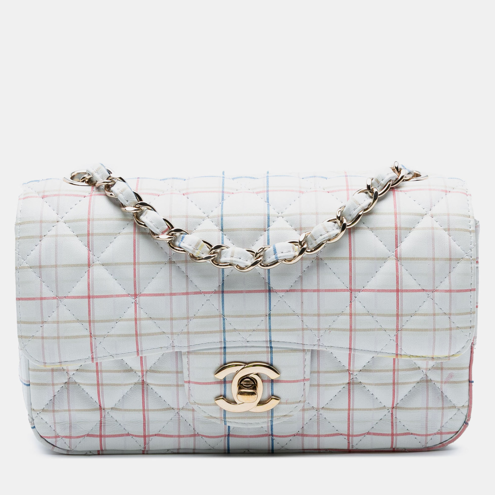 

Chanel White Mini Rectangular Classic Printed Calfskin Single Flap
