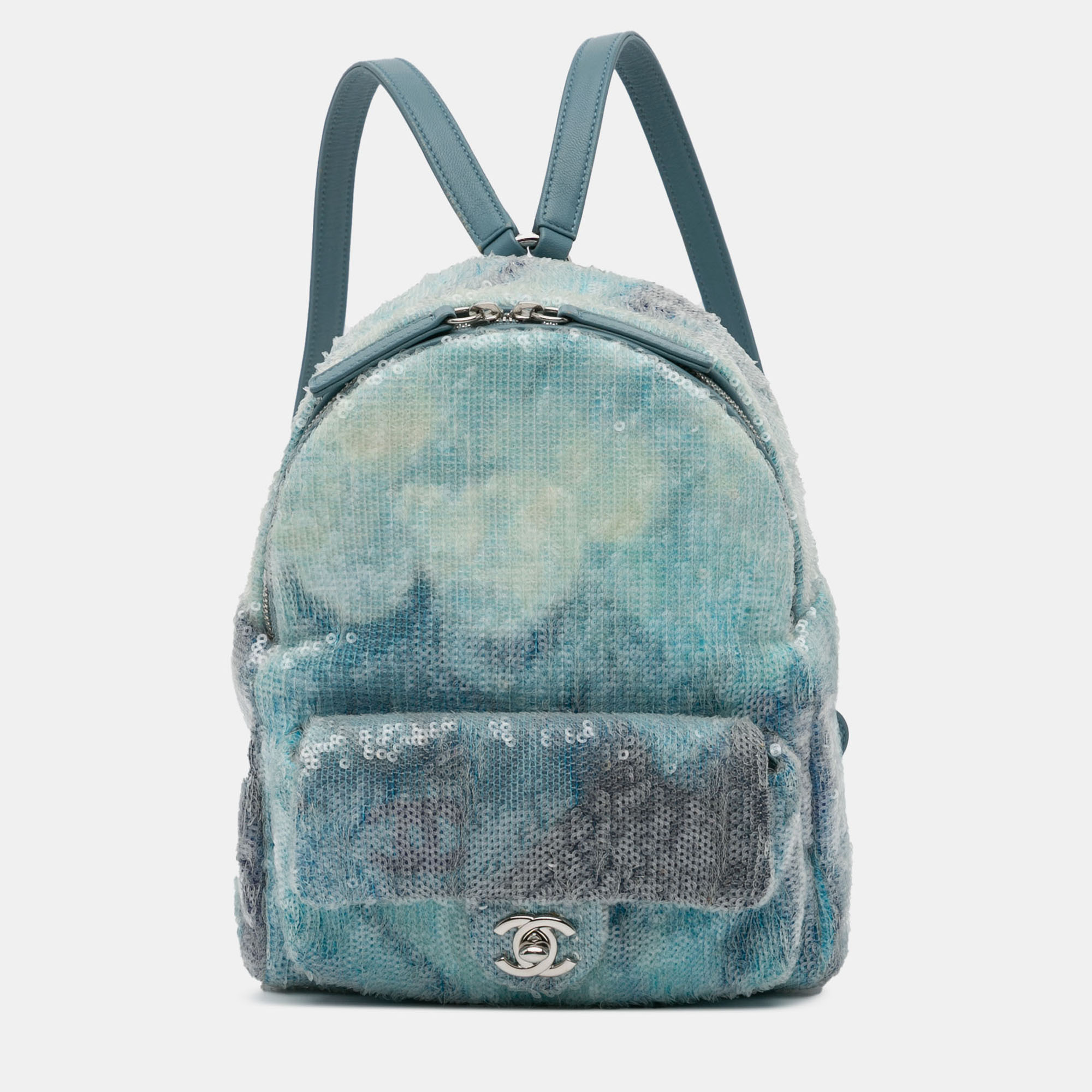 Pre-owned Chanel Blue Mini Sequins And Lambskin Waterfall Backpack