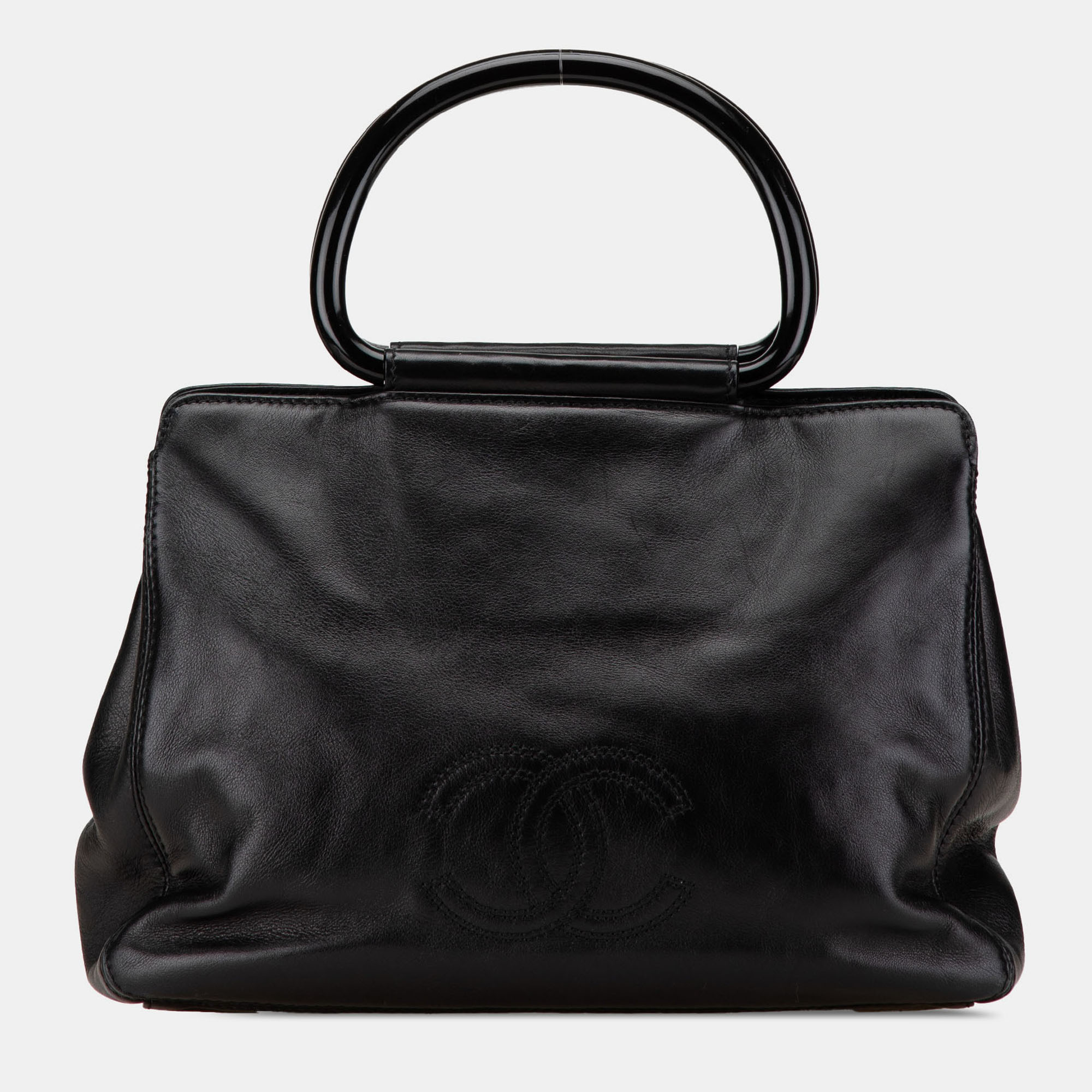 

Chanel Black CC Lambskin Tortoise Handle Tote