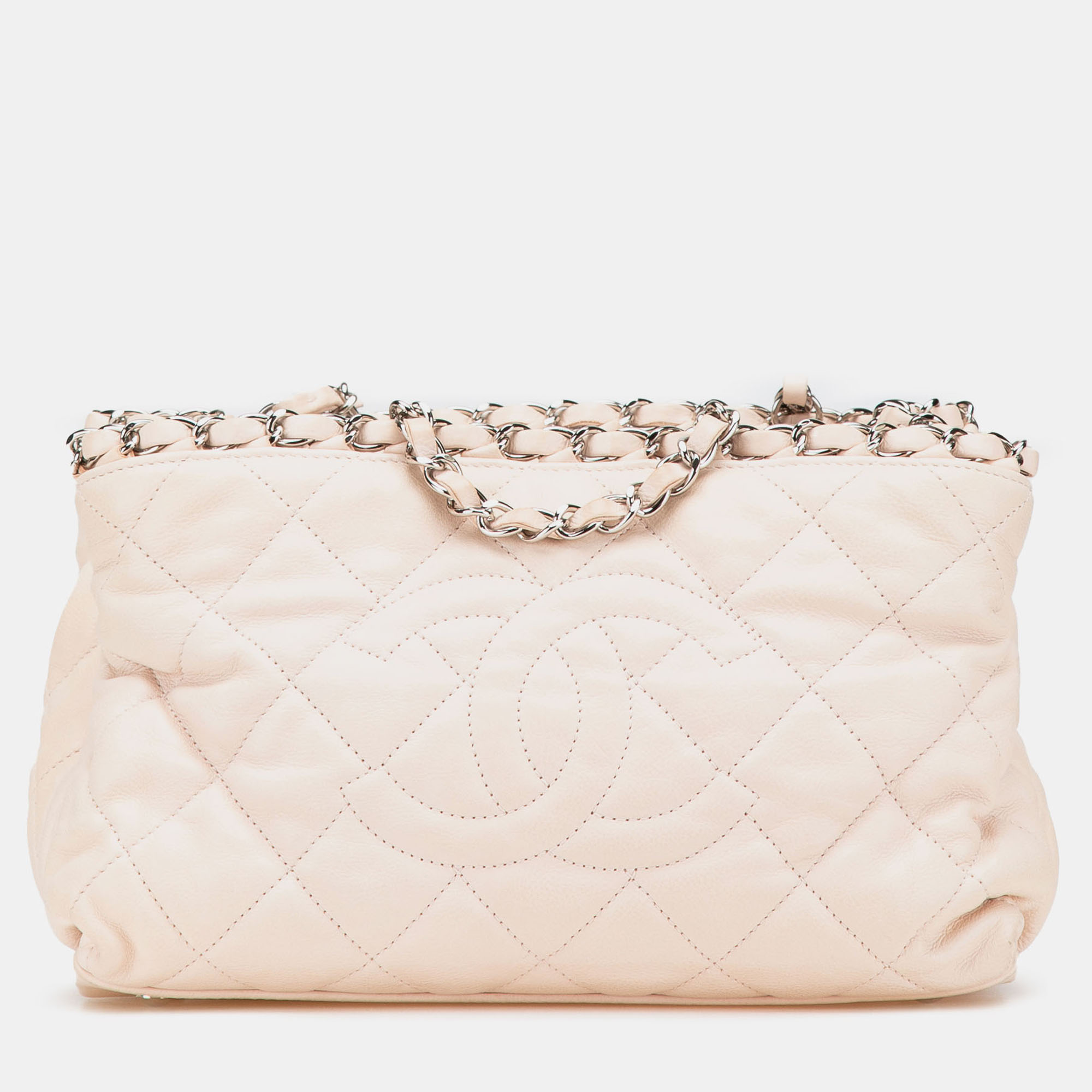 

Chanel Beige Mini Quilted Lambskin Chain Me Tote