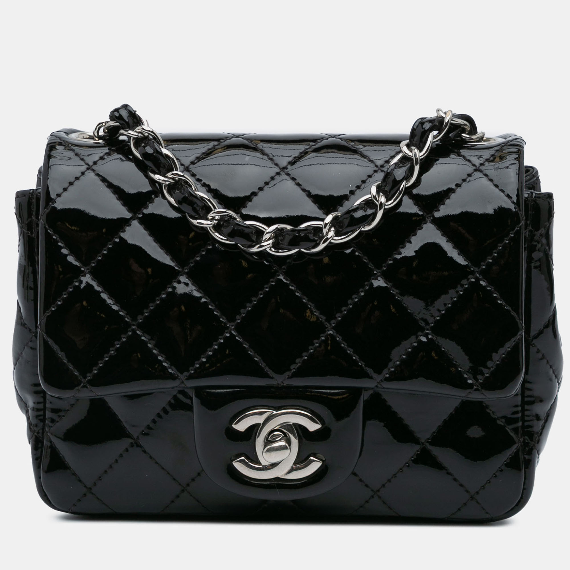 

Chanel Black Mini Square Classic Patent Single Flap