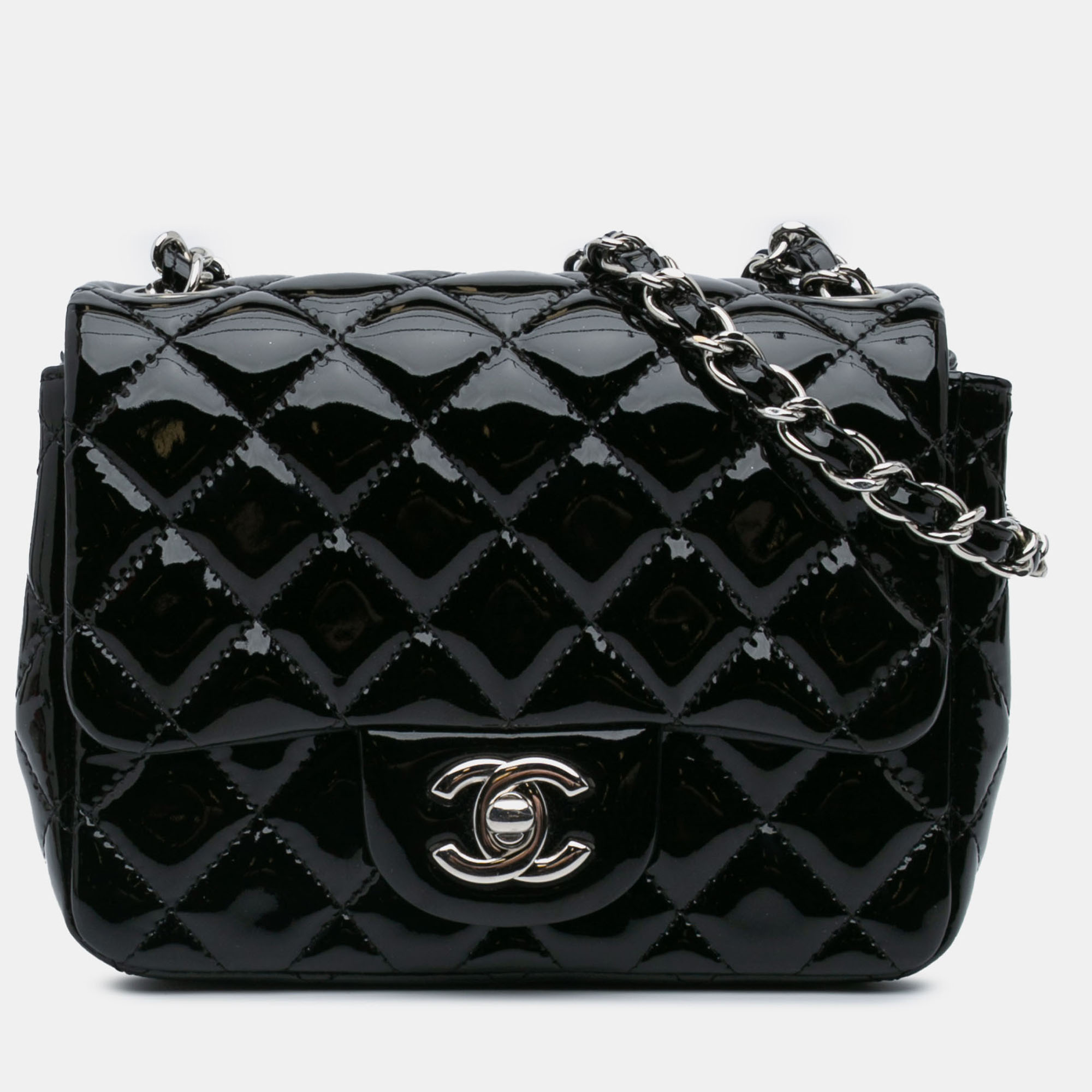 

Chanel Black Mini Square Classic Patent Single Flap