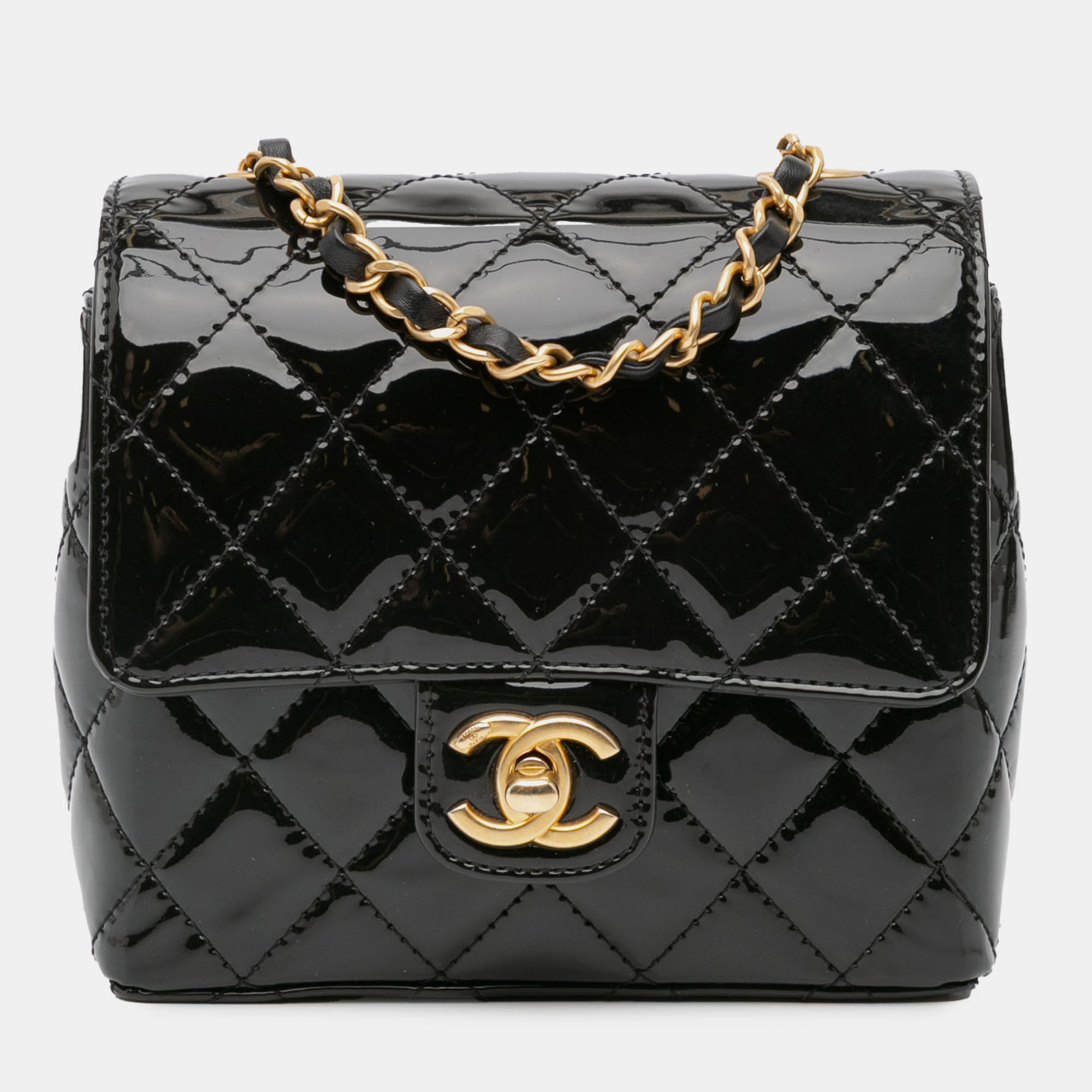

Chanel Black Mini Square Classic Patent Single Flap