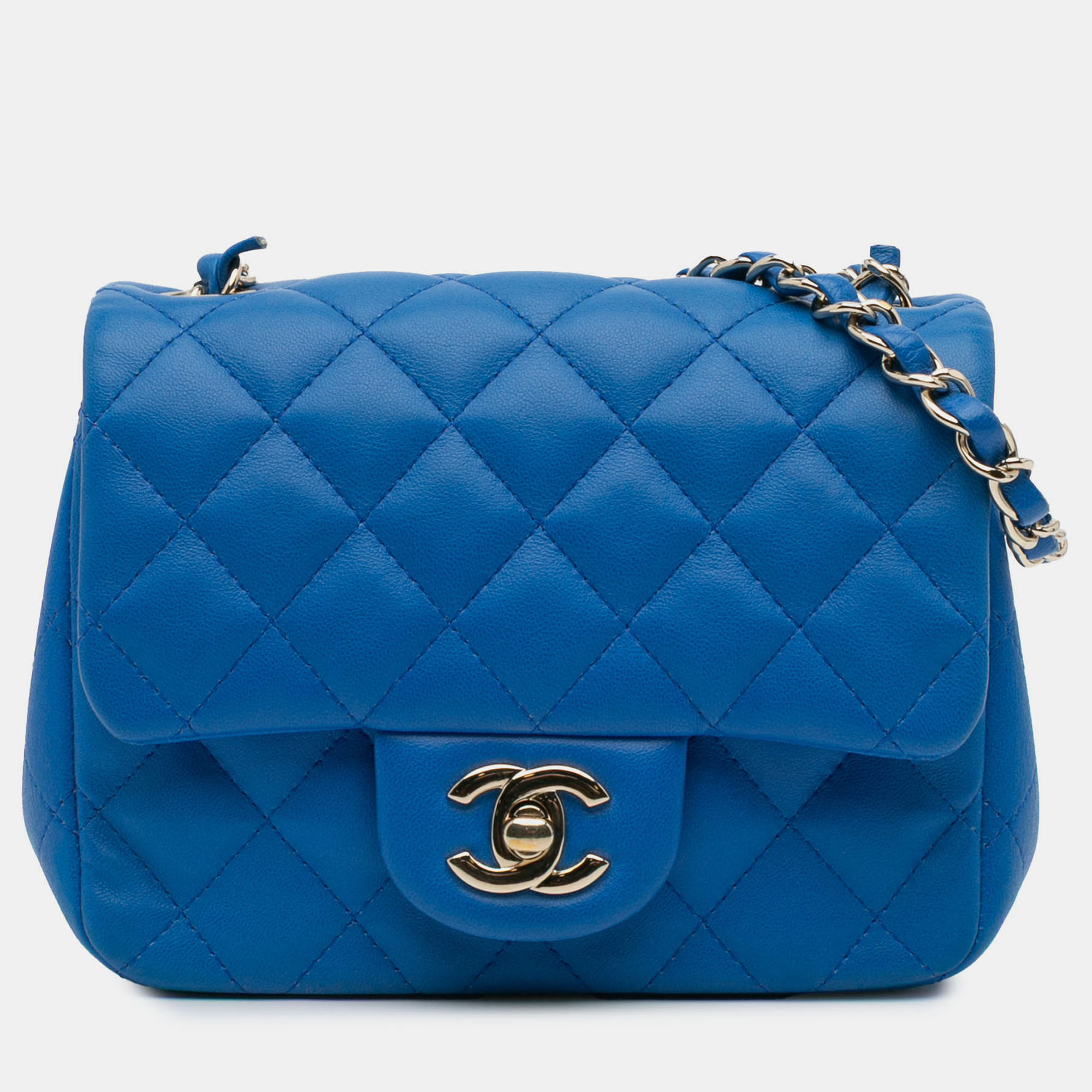

Chanel Blue Mini Square Classic Lambskin Single Flap