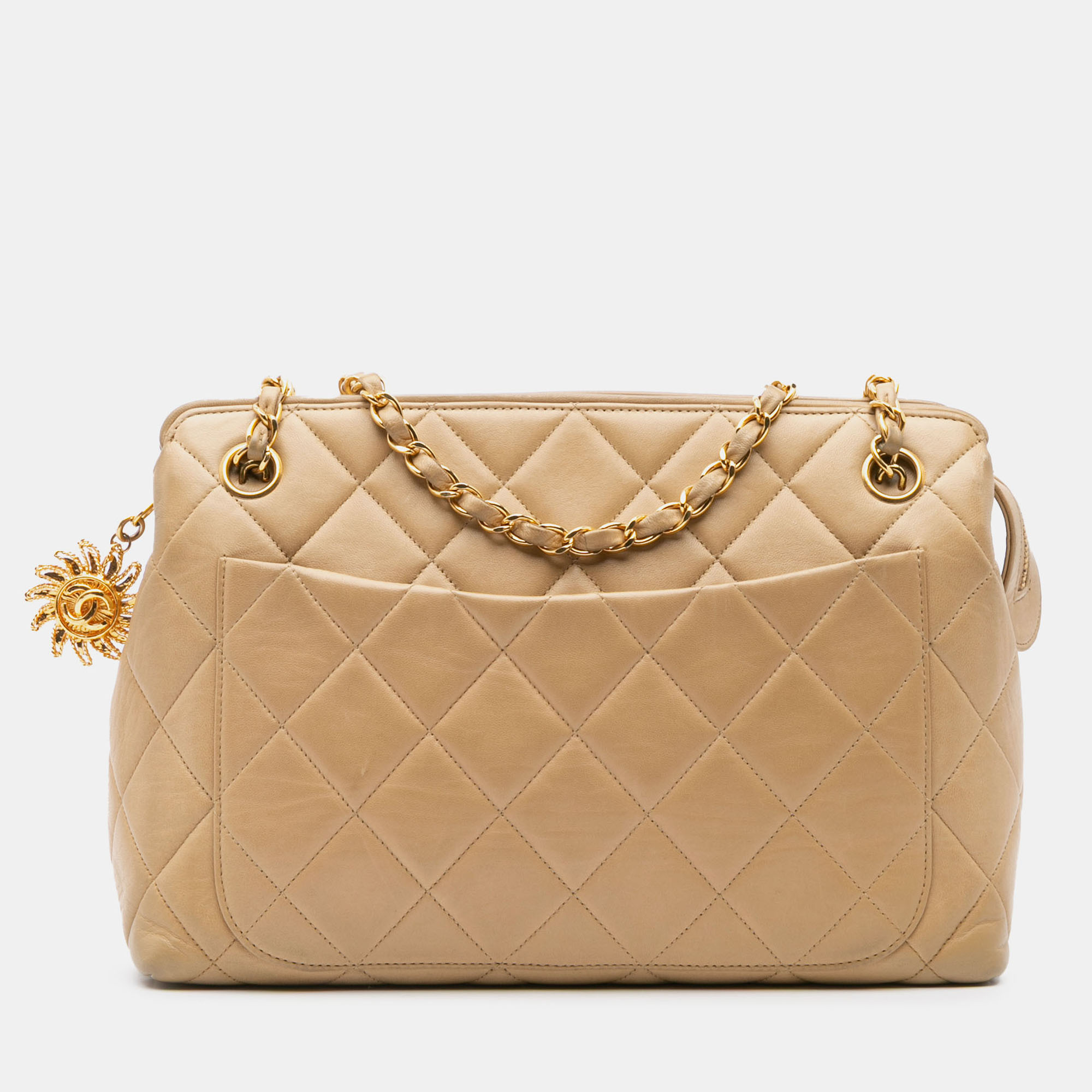 

Chanel Beige Quilted Lambskin Sun Charm Chain Crossbody