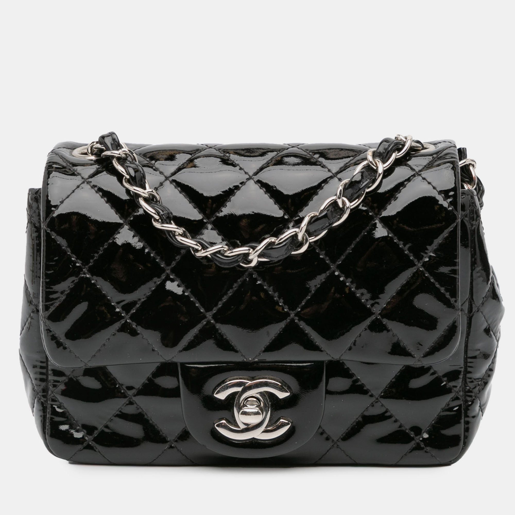 

Chanel Black Mini Square Classic Patent Single Flap