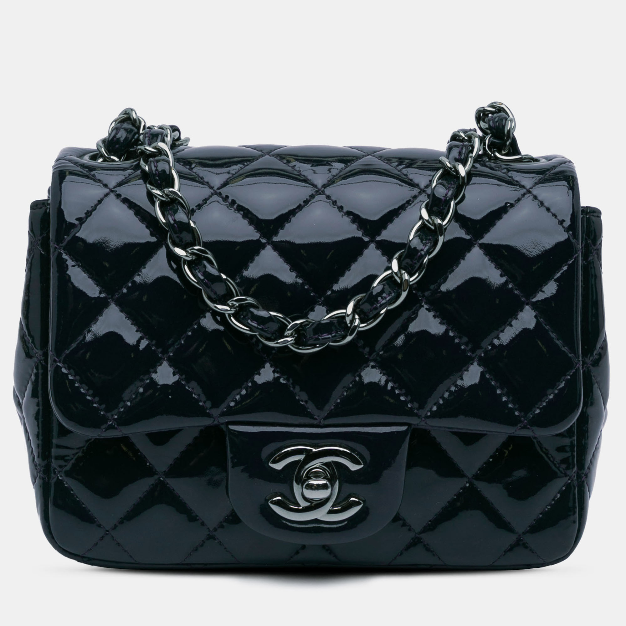 

Chanel Blue Mini Square Classic Patent Single Flap