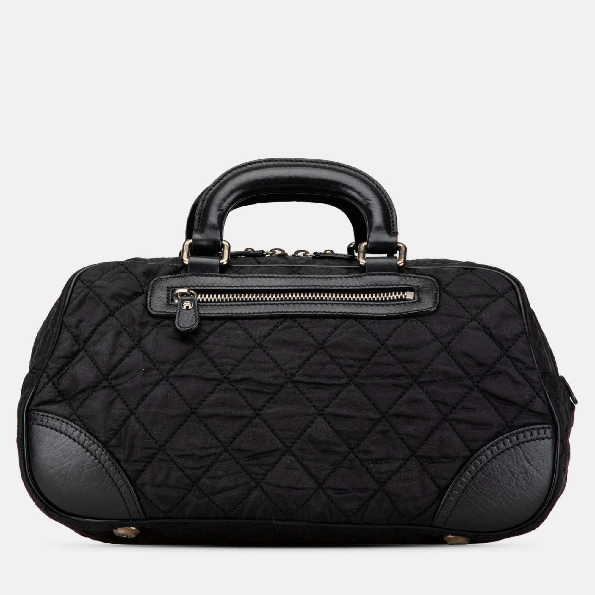 

Chanel Black Paris New York Quilted Nylon Duffle Handbag