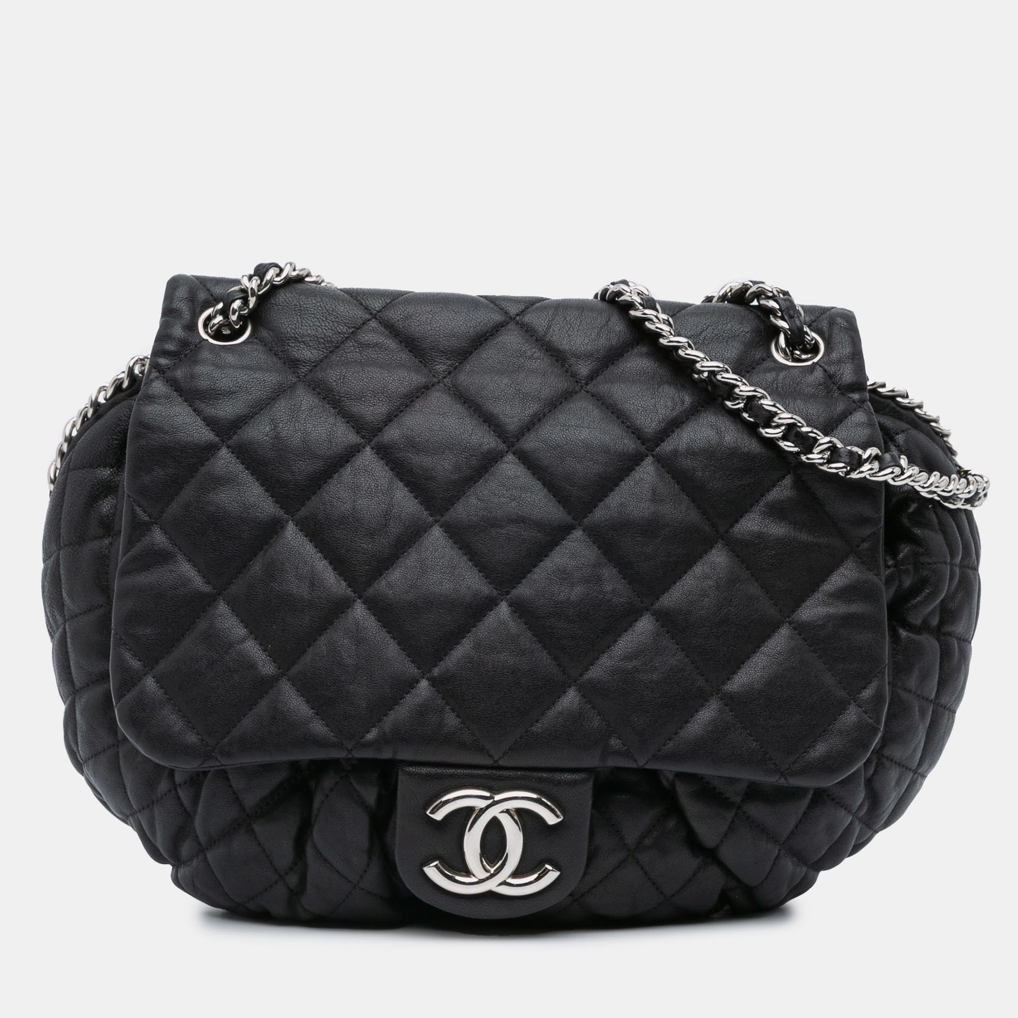 

Chanel Black Large Lambskin Chain Around Flap