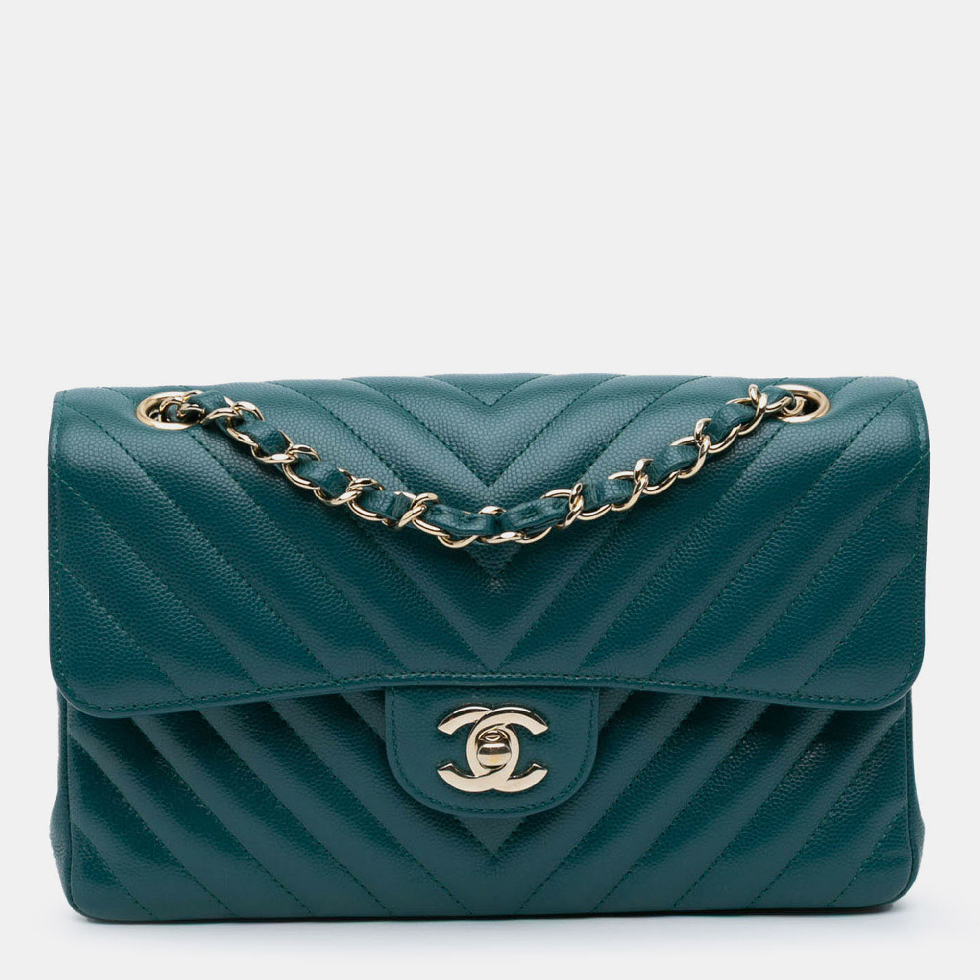 

Chanel Blue Small Classic Chevron Caviar Double Flap