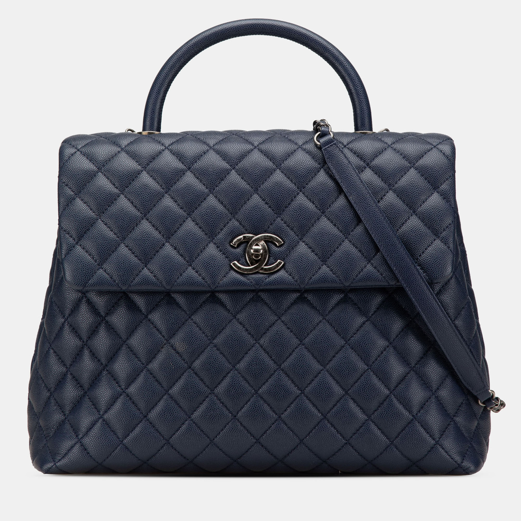 

Chanel Navy Blue Large Caviar Coco Top Handle Bag