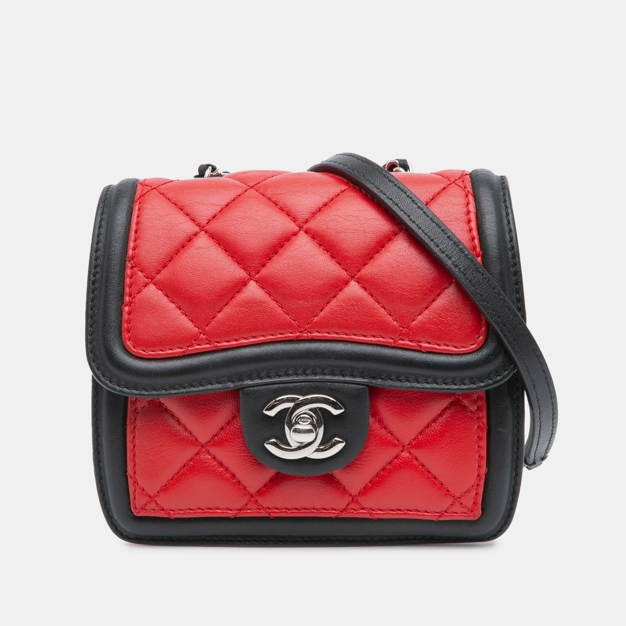 

Chanel Black Red Mini Square Lambskin Graphic Flap Crossbody