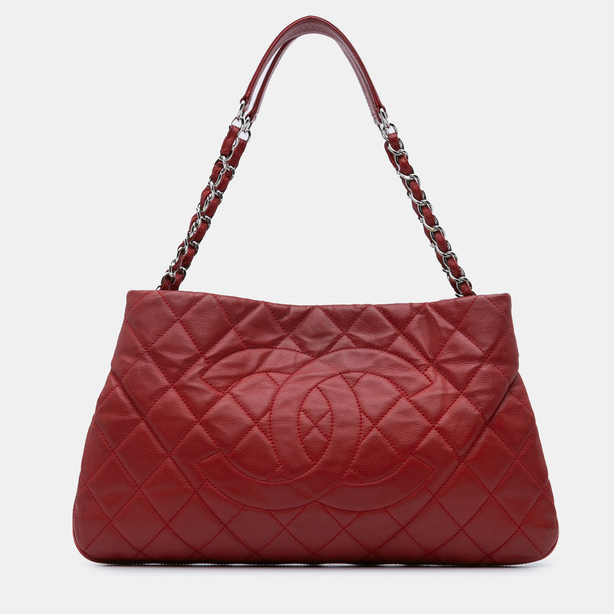 

Chanel Red Quilted Caviar Expandable Zip Tote