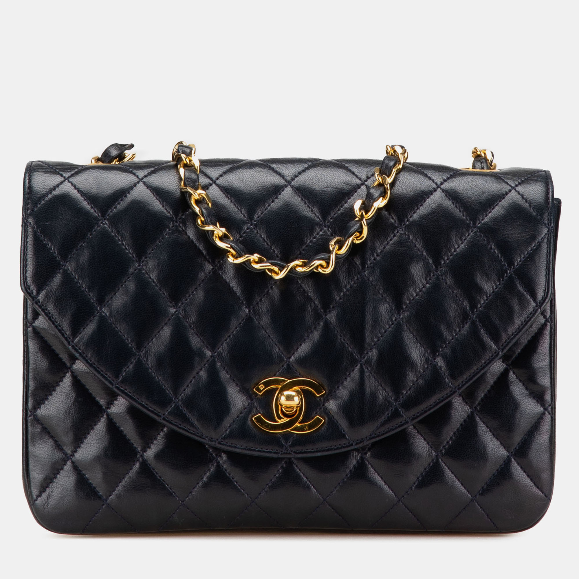 

Chanel Navy Blue CC Quilted Lambskin Round Flap