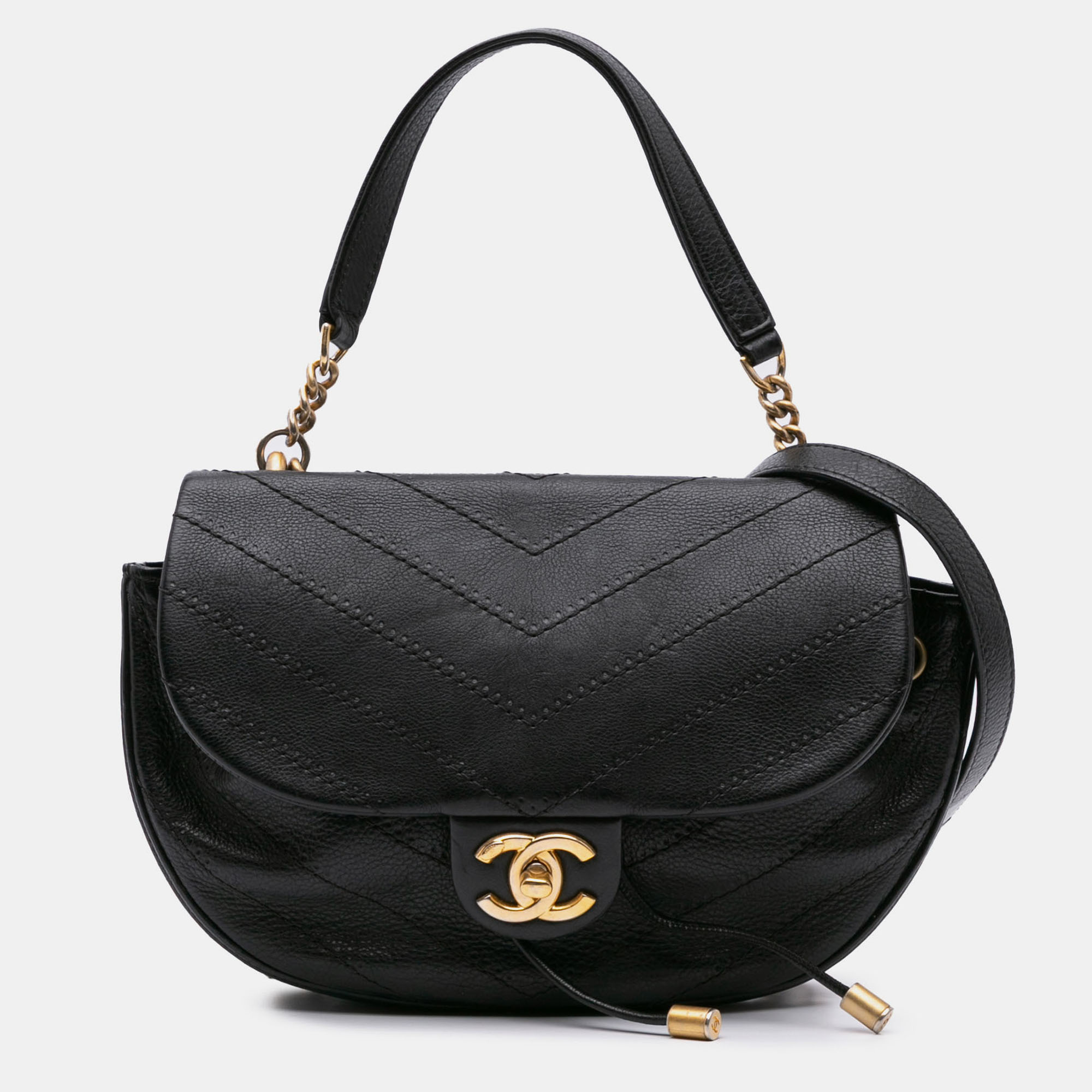 

Chanel Black CC Chevron Lambskin Round Flap Satchel