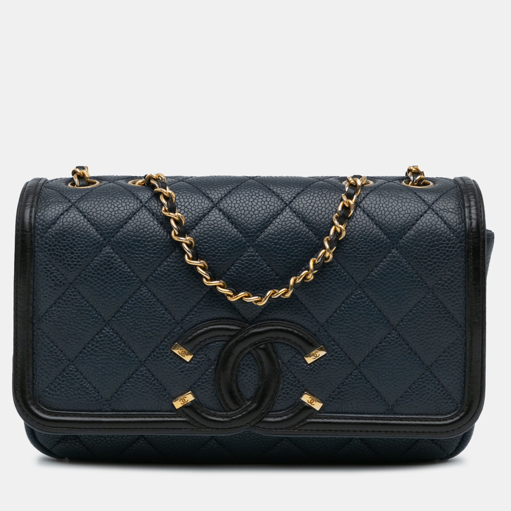 

Chanel Blue Small Bicolor Caviar CC Filigree Flap