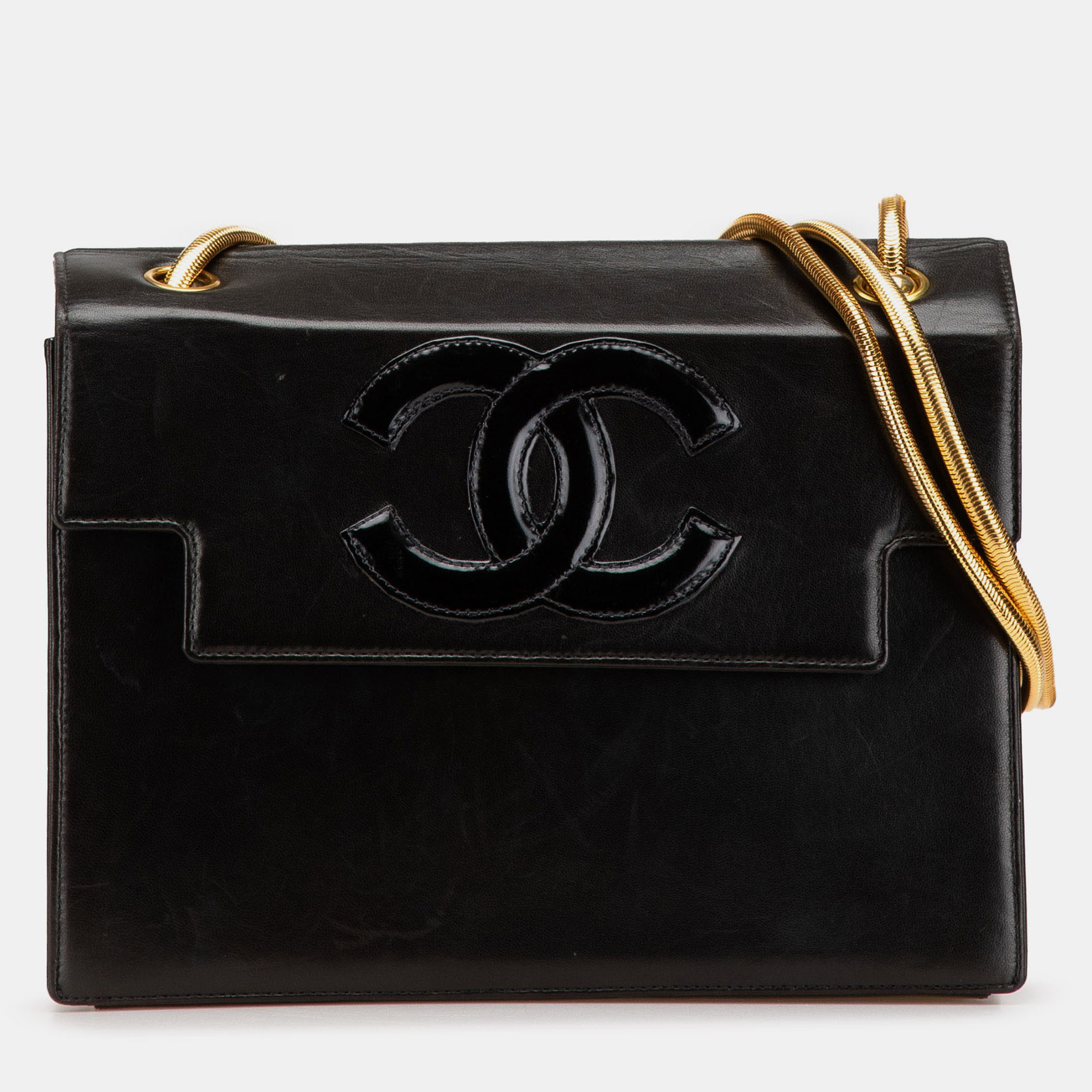 

Chanel Black CC Patent Snake Chain Flap